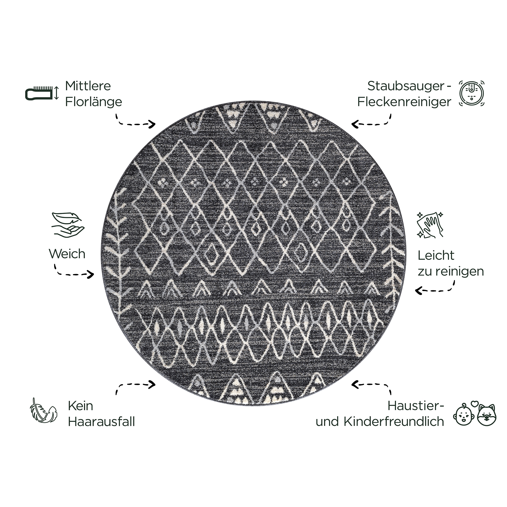 Thumbnail - Sanat Teppich "Boho 8200" rund 10 mm Höhe Kurzflor, robust, Boho, Scandic, für Fussbodenheizung geeignet