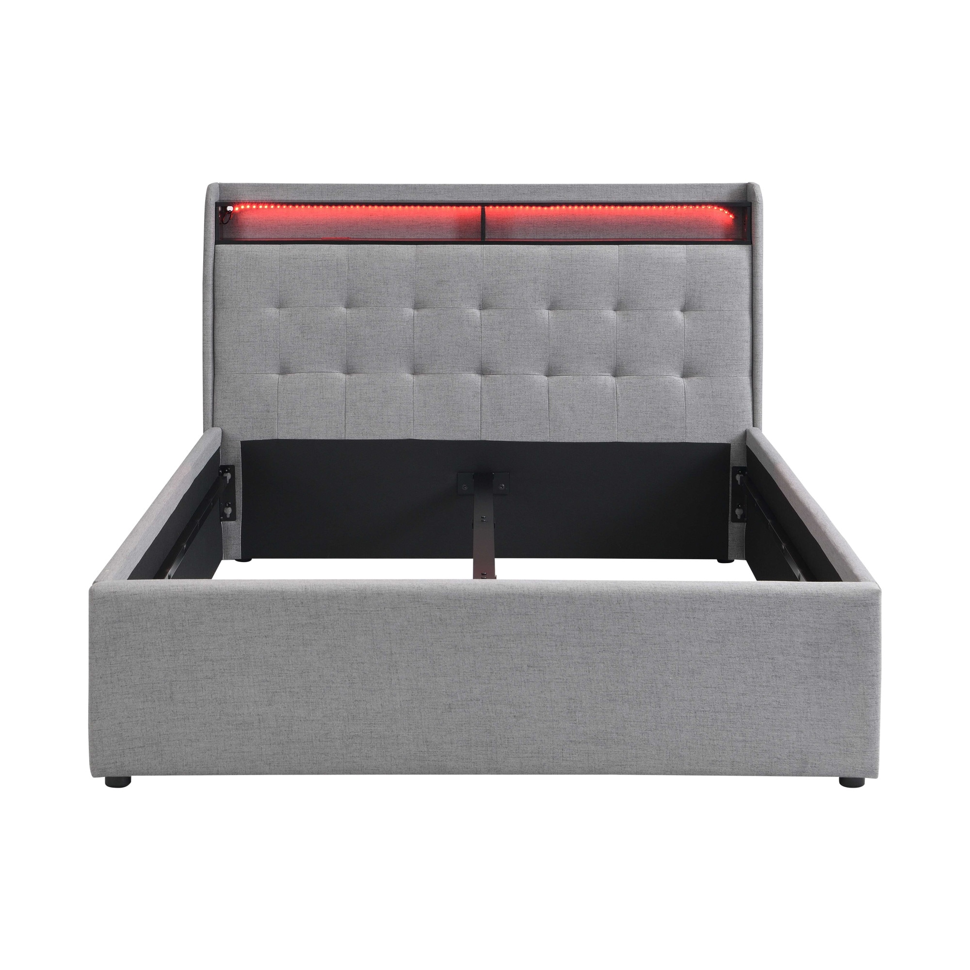 OTTO home Polsterbett »Hamar, beleuchtetes Regal, USB/ USB-C, bis 250 KG belastbar« LED-Licht und USB und USB-C Ladegerät im Kopfteil, Knopfsteppung