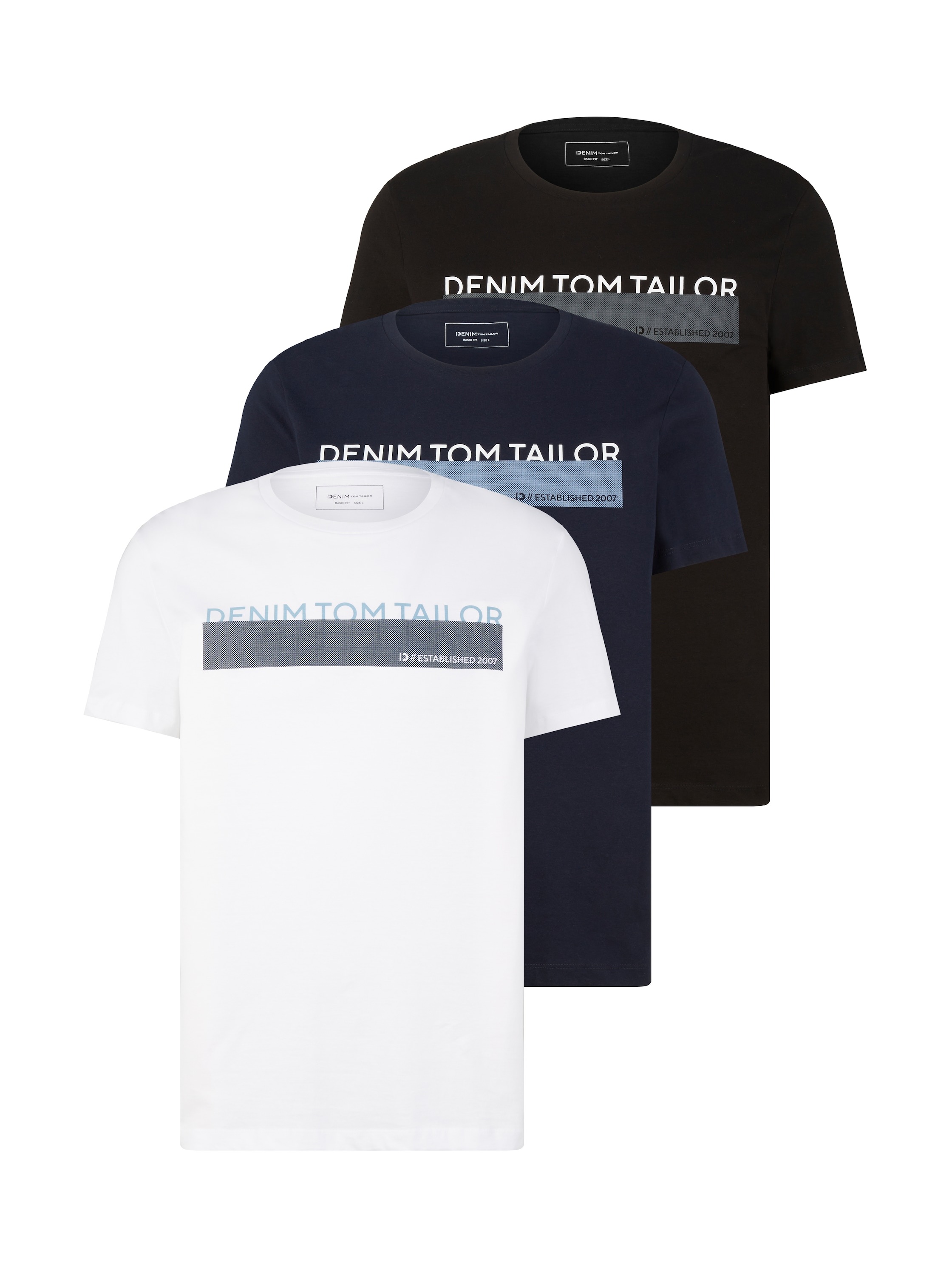 TOM TAILOR Denim Rundhalsshirt Packung, 3 Stk. mit Logo Print günstig online kaufen