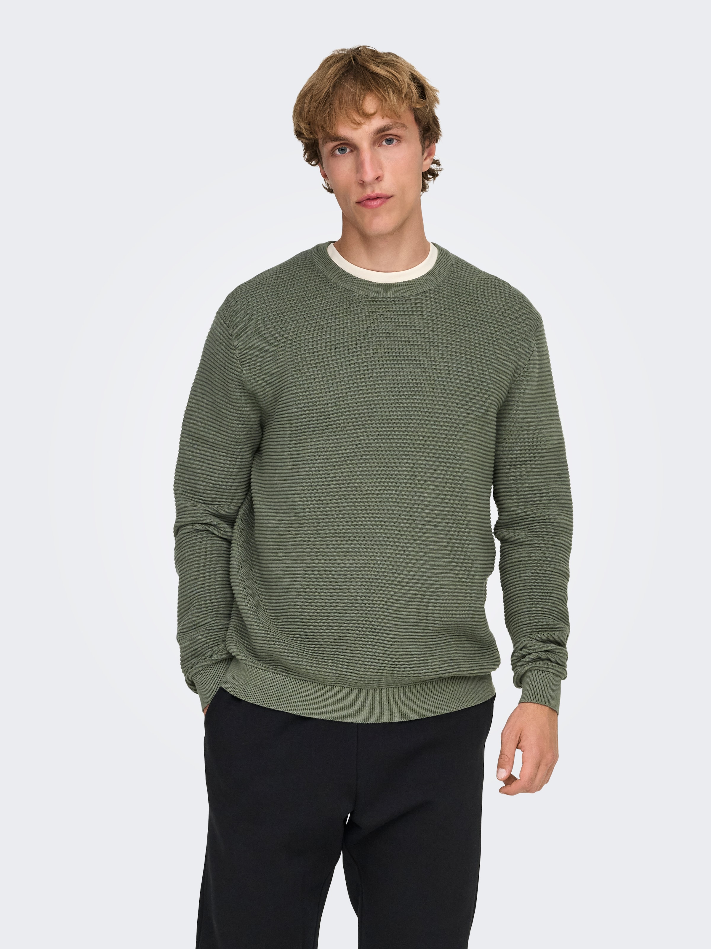 ONLY & SONS Rundhalspullover "ONSRON REG LS CREW NECK KNIT NOOS" Baumwolle, günstig online kaufen