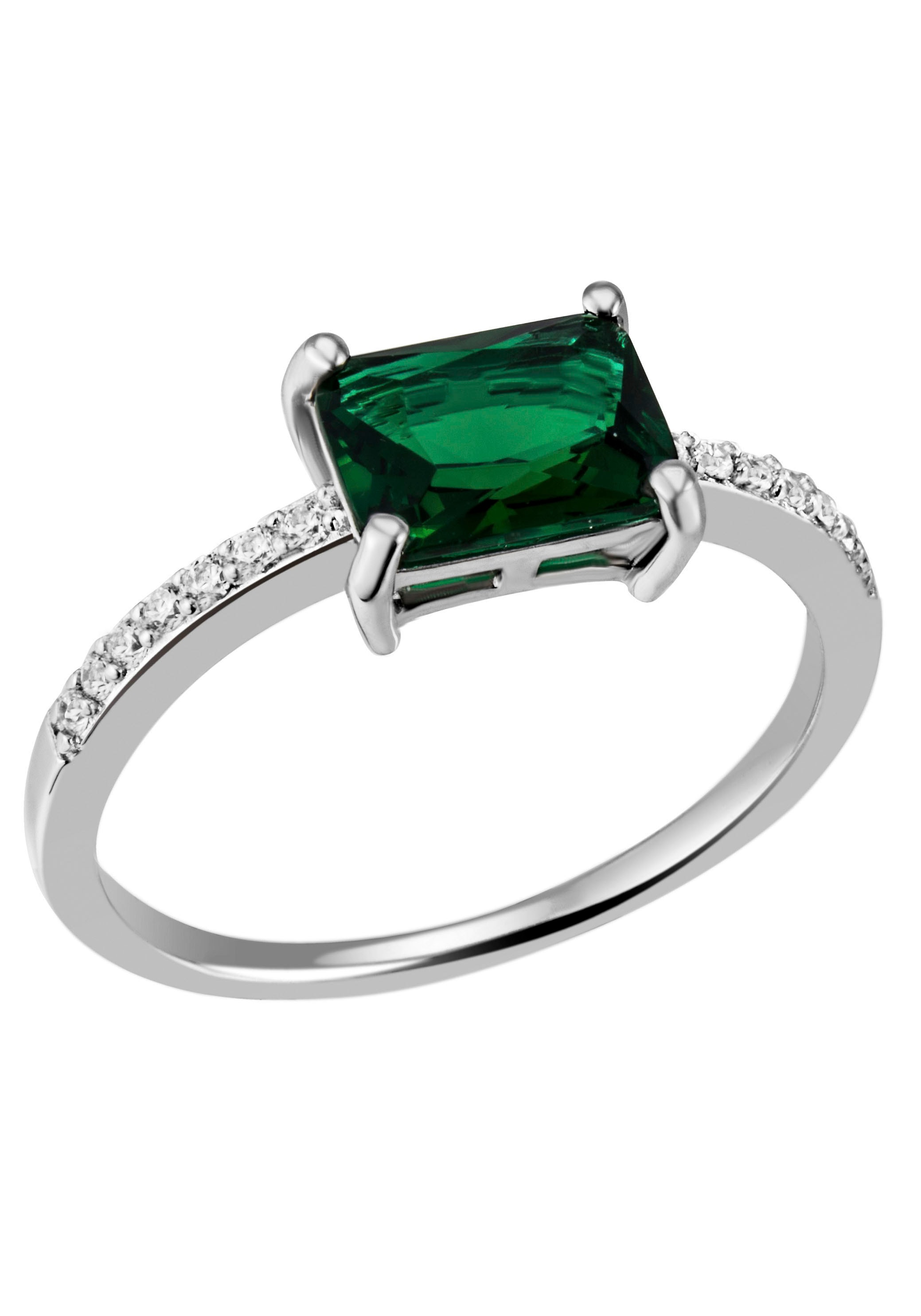 Firetti Fingerring »Schmuck Geschenk Silber 925 Silberring Cocktailring grün«, mit Glasstein, Zirkonia (synth.)