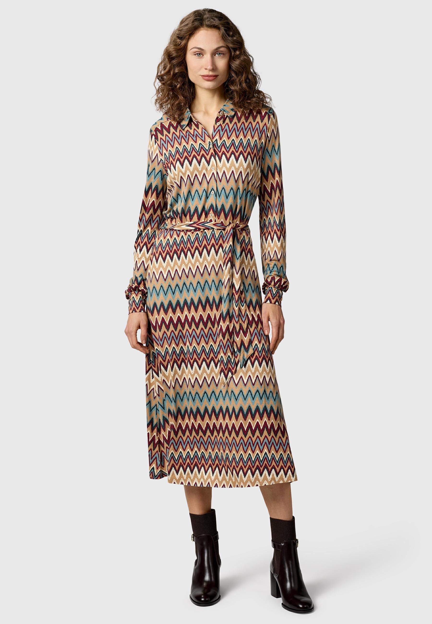 Ragwear Blusenkleid »Plantee Print« Eingrifftaschen Modisches Damenkleid mit Taillengürtel