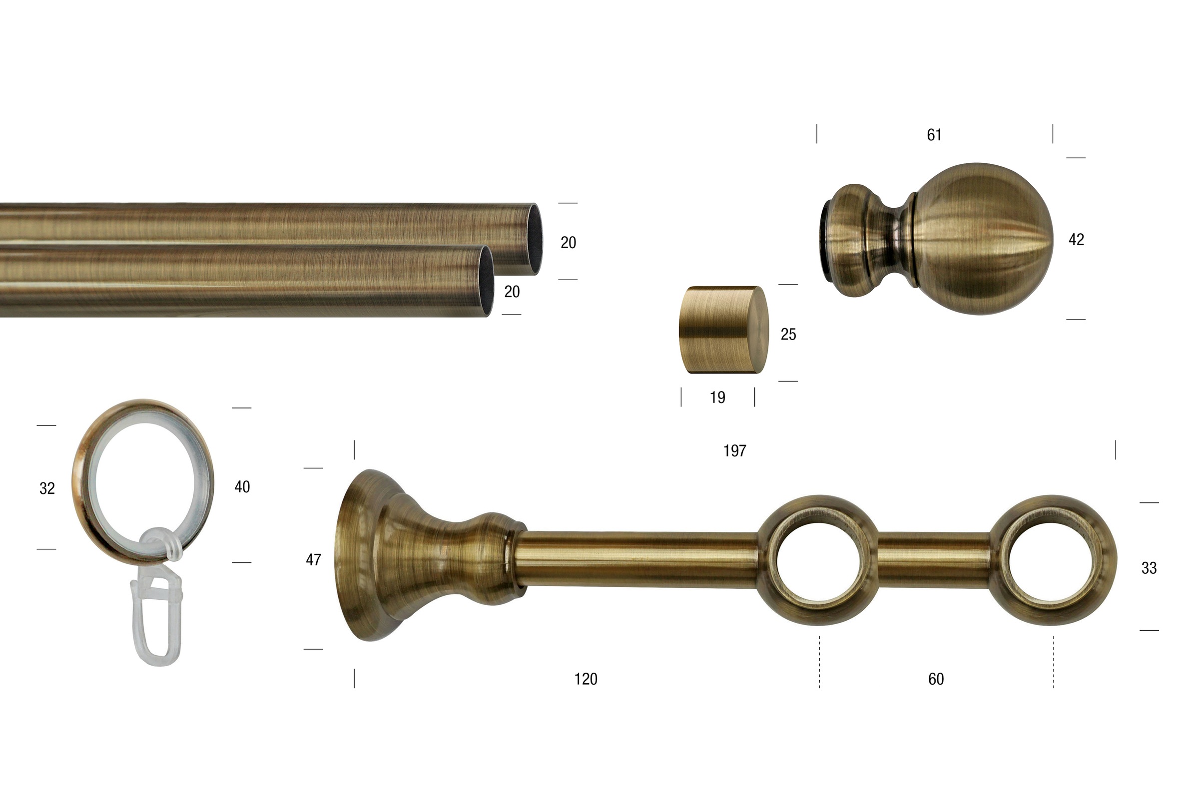 Thumbnail - GARESA Gardinenstange "ANDREA" Ø 20 mm 2 läufig-läufig Wunschmaßlänge Vorhanggarnitur, verlängerbar, Endknopf Kugel lang...