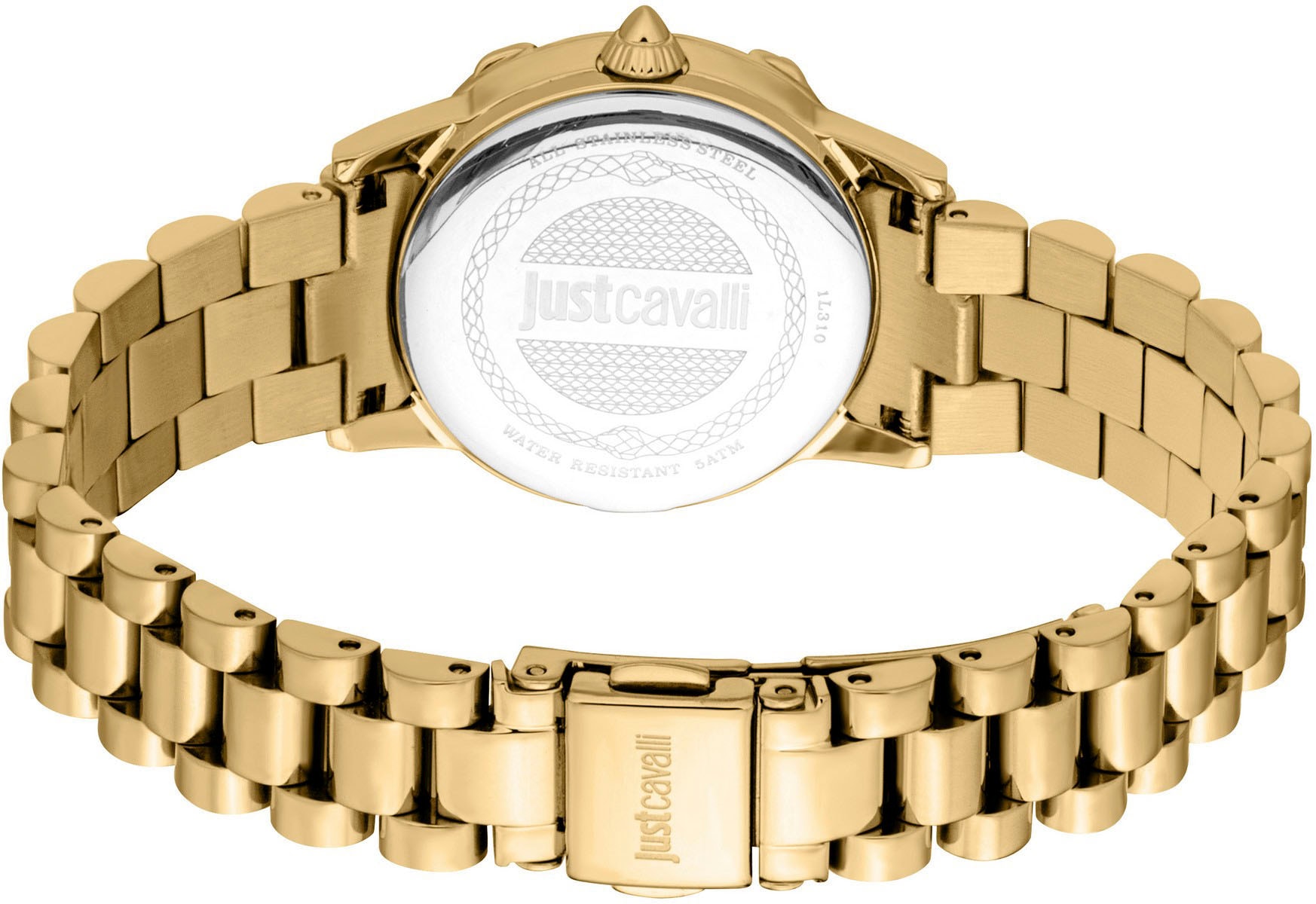 Just Cavalli Time Quarzuhr »Snake«, Armbanduhr,Damenuhr,Edelstahlband,Perlmutt-Zifferblatt,Kristallsteine