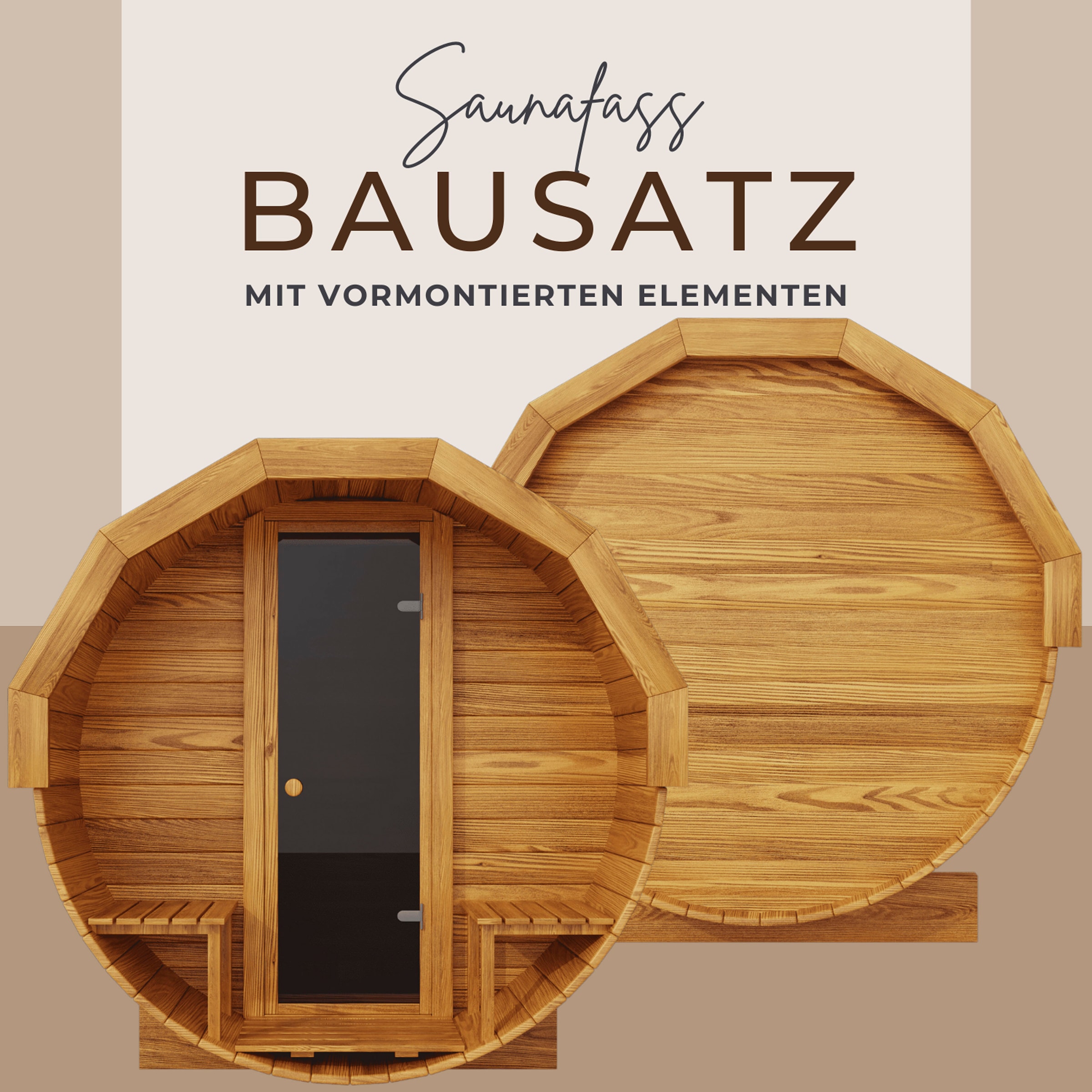 EDEN Holzmanufaktur Fasssauna »Bausatz, Teile vormontiert Thermoholz Remmers Lasur«, (Set), Veranda inkl. Zubehör