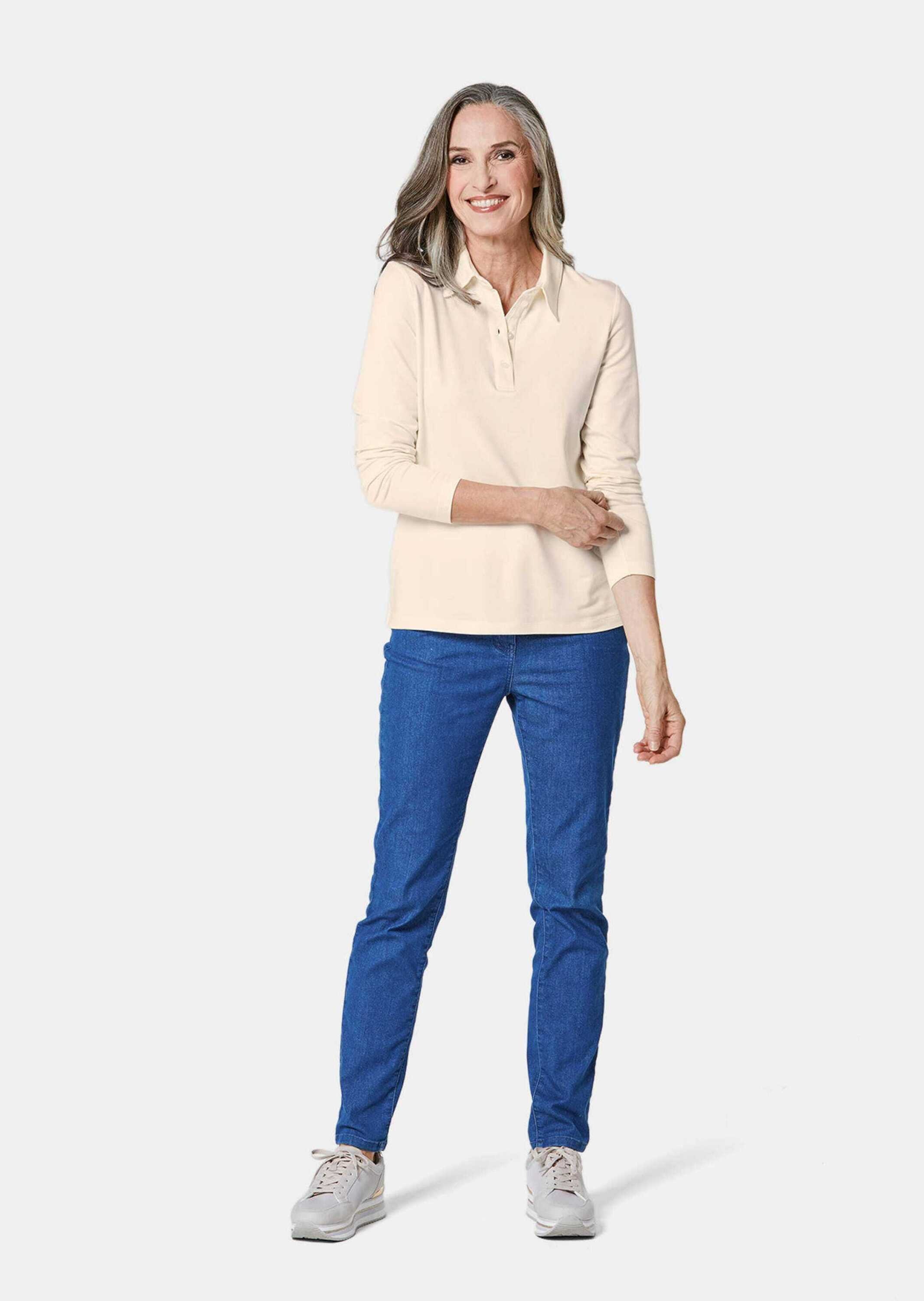 GOLDNER Poloshirt "Langarm Poloshirt mit Schmuckband an Knopfleiste" günstig online kaufen