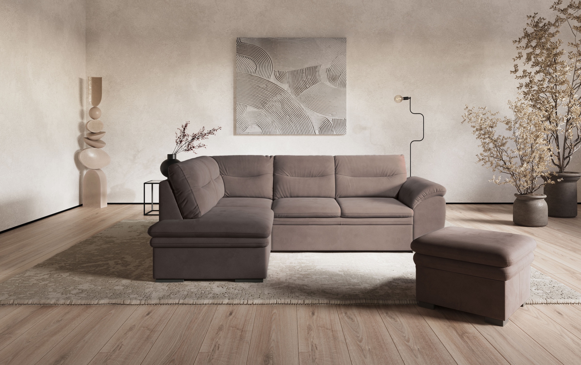 COTTA Ecksofa "Leandra L-Form" wahlweise mit Schlaffunktion & Bettkasten