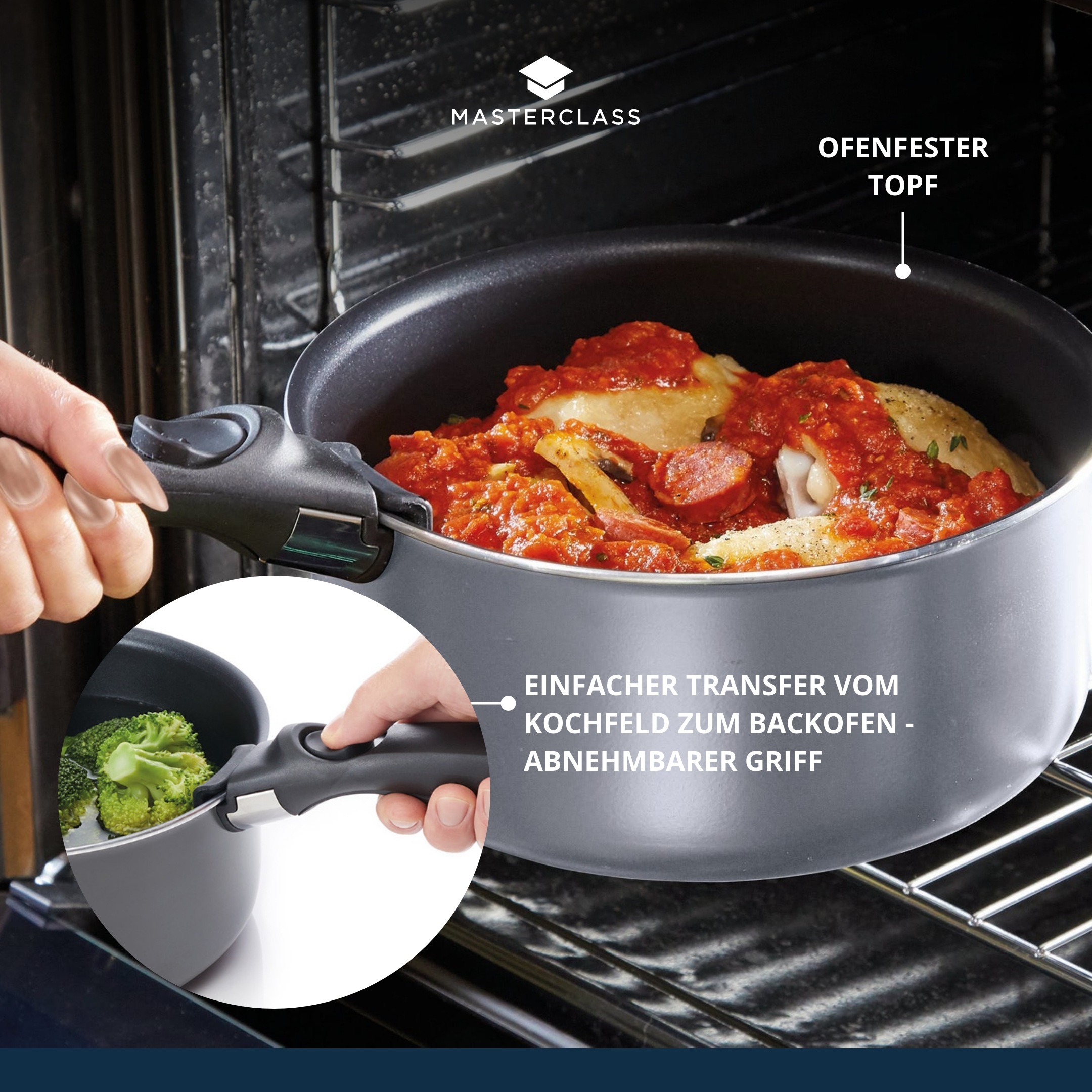 Master Class Pfannen-Set »MasterClass«, Aluminium, (Set, 3 tlg., je 1 Pfanne Ø 17 cm, H. 8 cm, Ø 19,5 cm, H. 9 cm, Ø 21 cm, H. 10 cm), Induktion