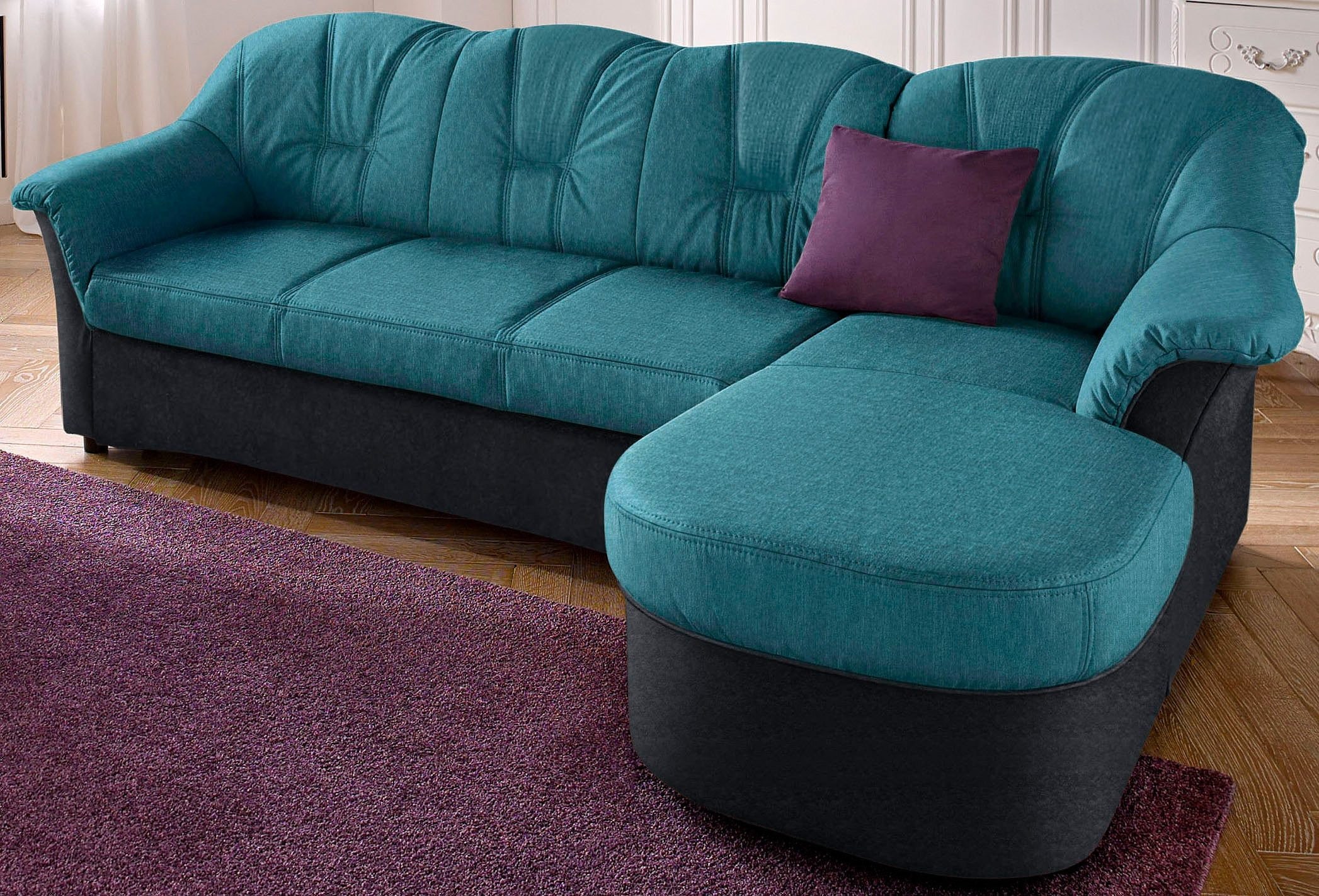 DOMO collection Ecksofa "FLORES Schlafsofa, 233x142x86 cm, L-Form" whlw. mit Bettfunktion, whlw. mit Federkern