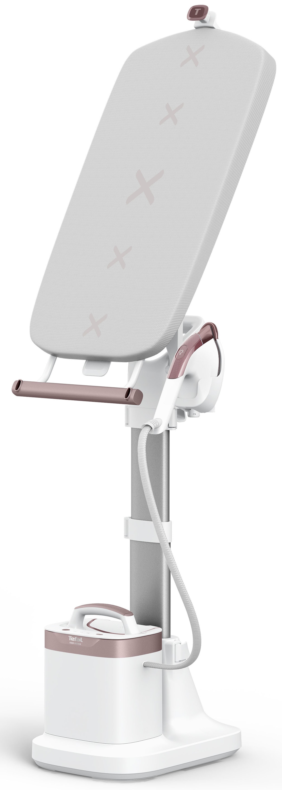 TEFAL Dampfglätter "Ixeo Vision, All-in-One Dampfbügellösung, Multipositionsbrett", zimtrosa, B:55cm H:170cm T:44cm, Bügeleisen, integrierte LED-Techn