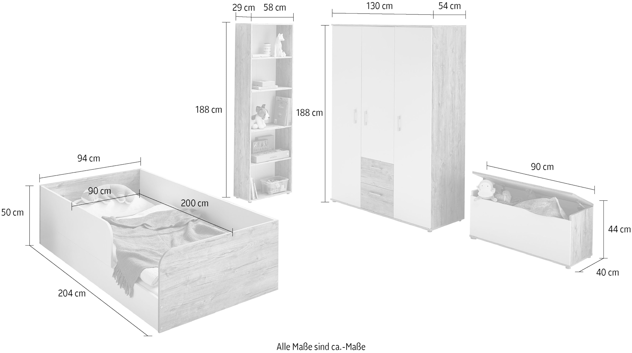 Home affaire Jugendzimmer-Set »Kinderzimmer-Set »Rieke« 4-teilig«, (Set, 4 tlg.), Farblich abgestimmte Möbelserie