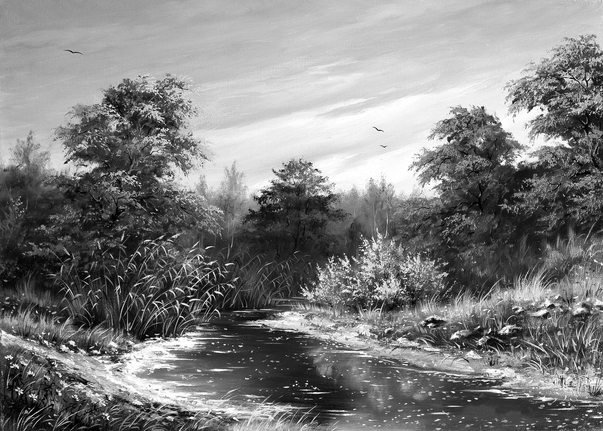 Papermoon Fototapete "Landschaft Schwarz & Weiß"
