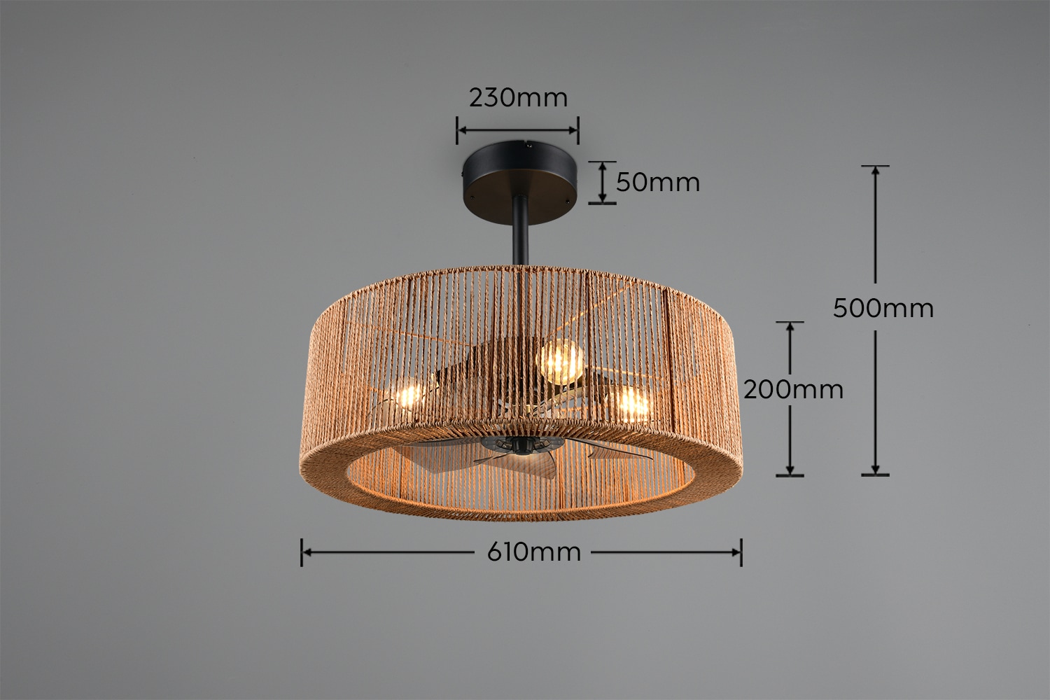 REALITY Leuchten Deckenleuchte »SMILLUM mit Ventilator, großer Deckenventilator mit Licht Ø 61cm« E27 1 Stk. warmweiß - kaltweiß exkl 4x E27 Leuchtmittel Ø 61cm Höhe 37-50cm, Vor- & Rücklauf Funktion