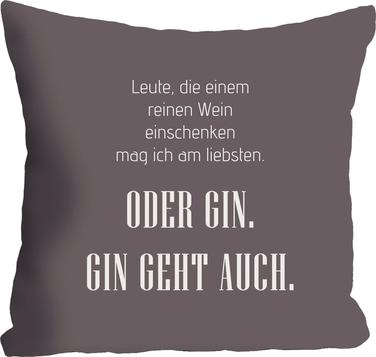 queence Dekokissen "Wein & Gin" mit Schriftzug, Kissenhülle ohne Füllung, 1 Stück