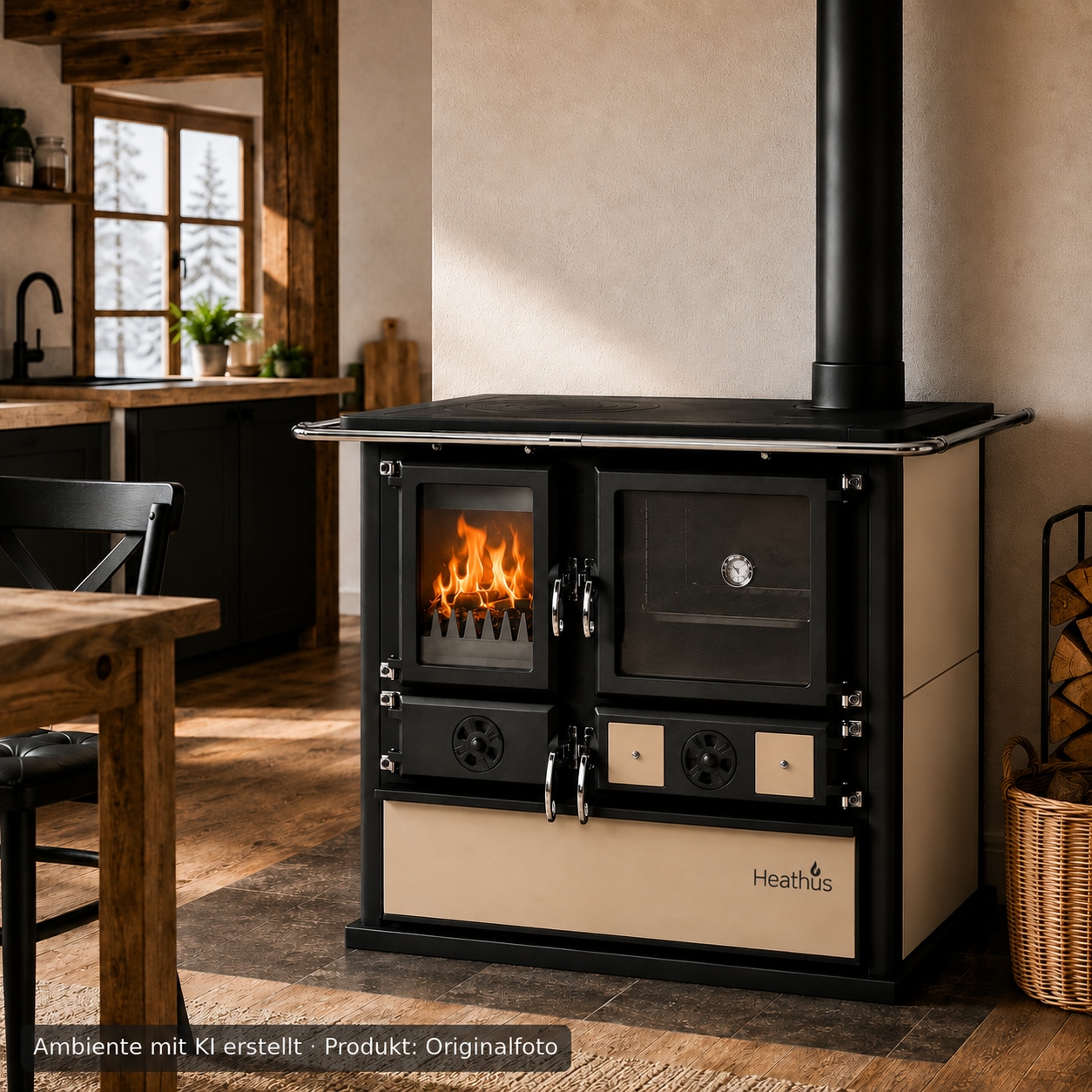   Festbrennstoffherd »Cook Premium Beige« Küchenofen, Ofenherd zum Heizen, Kochen & Backen