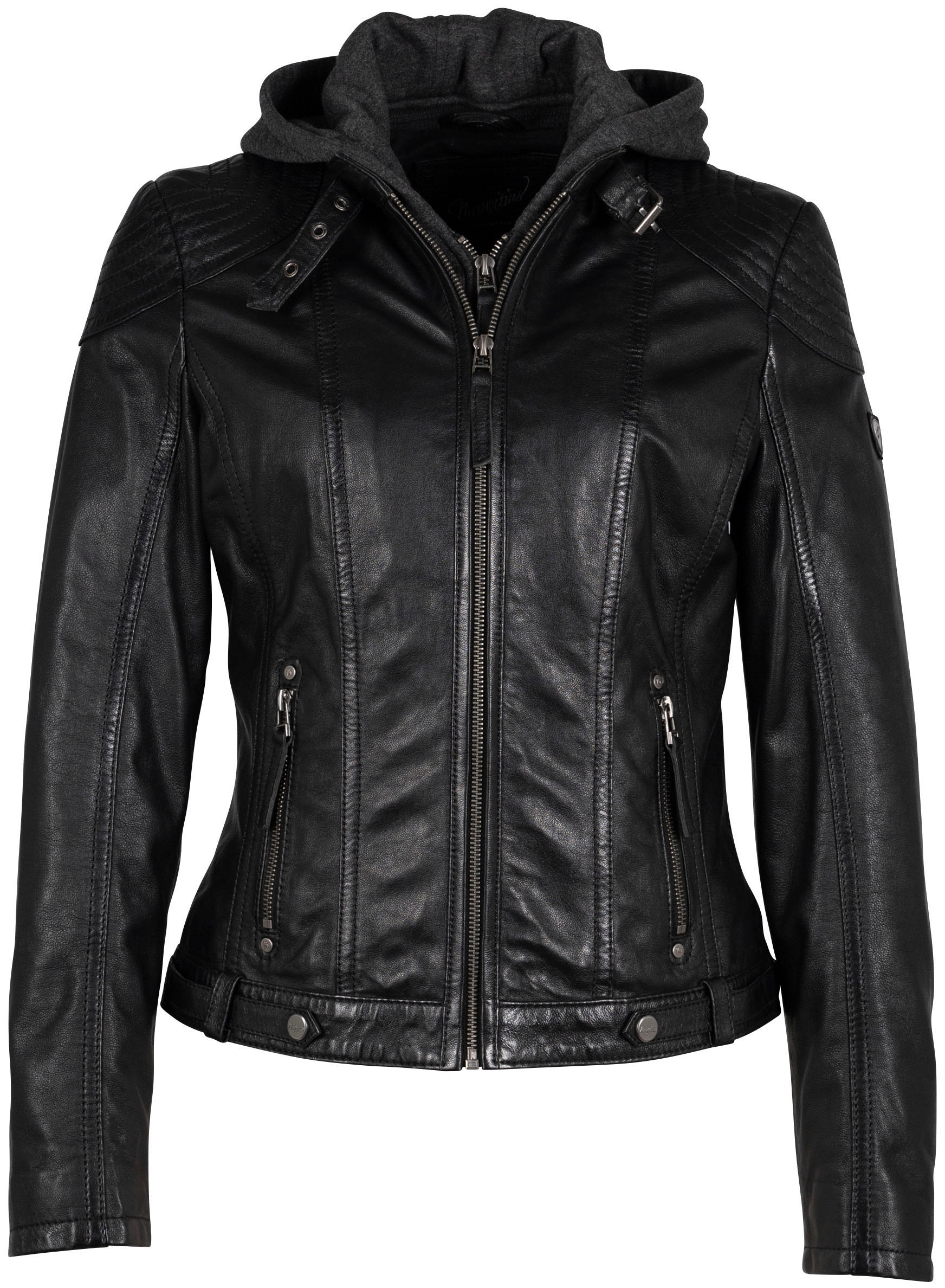 Mauritius Lederjacke "Cacey LEGV" mit Kapuze mti Kapuze, Reißverschluss, Zi günstig online kaufen