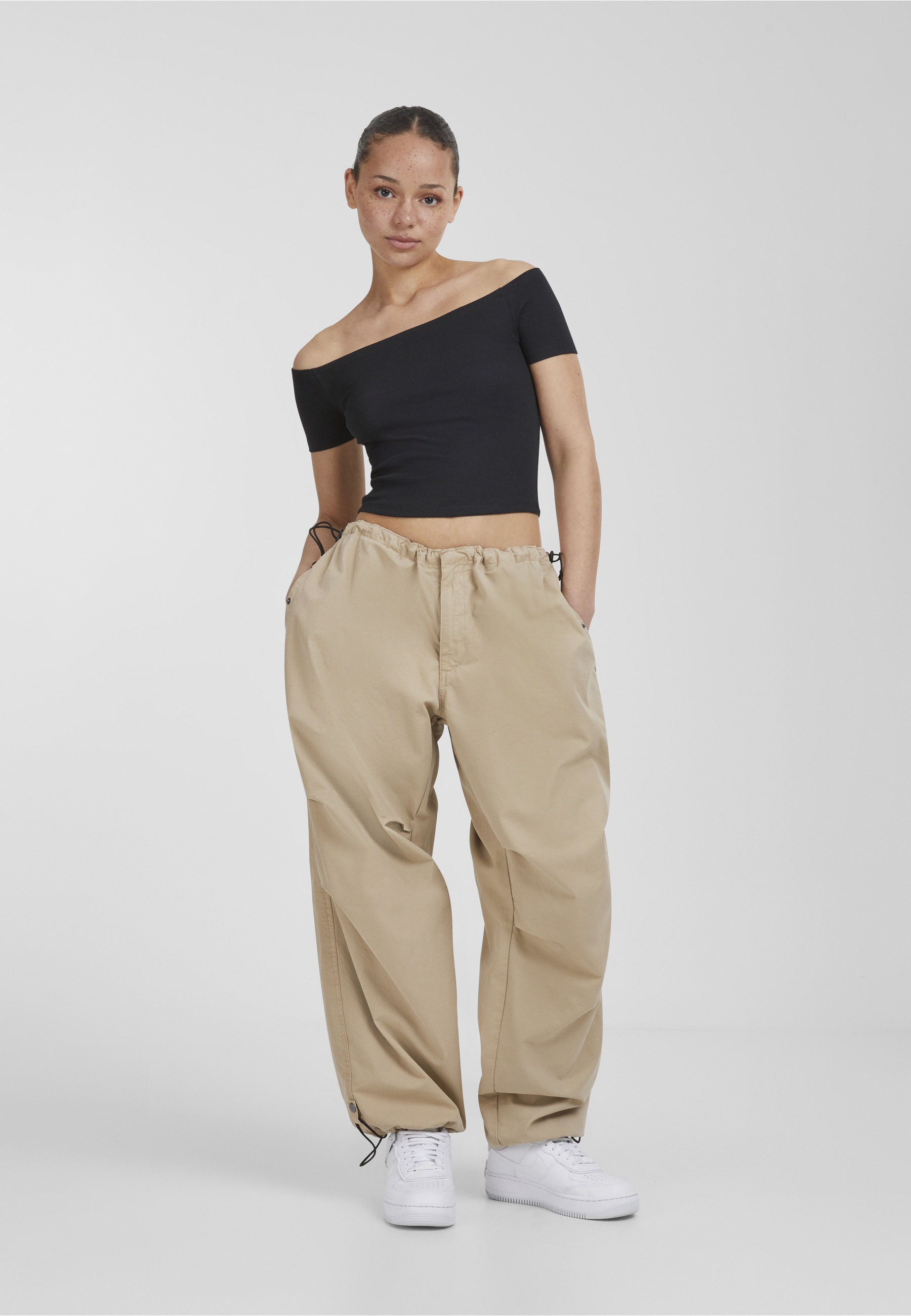 URBAN CLASSICS T-Shirt »Urban Classics Damen Ladies Organic Off Shoulder Rib Tee« 1 Stk.