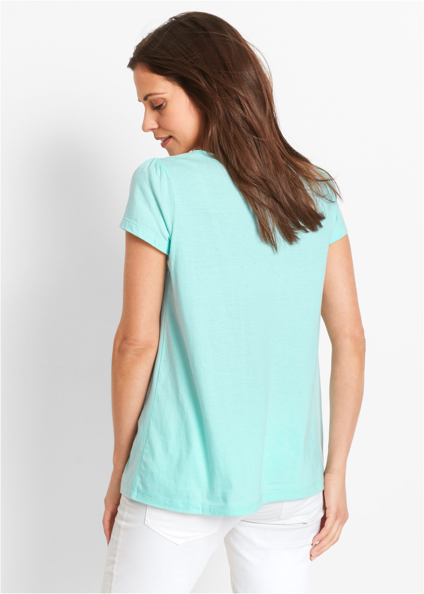 bonprix T-Shirt bequeme Passform, mit Spitzenapplikation in Häkel-Optik, aus Baumwolle