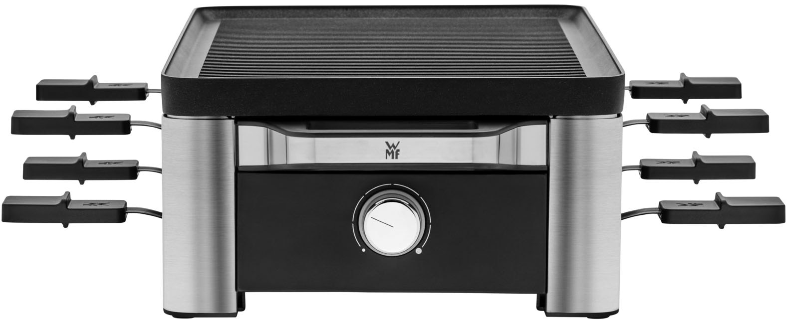 WMF Raclette »LONO, inkl. Parkebene für unbenutze Pfännchen«, 8 St. Raclettepfännchen, 1500 W, Spülmaschinengeeignete Pfannen und Spatel, antihaftbeschichtete Platte