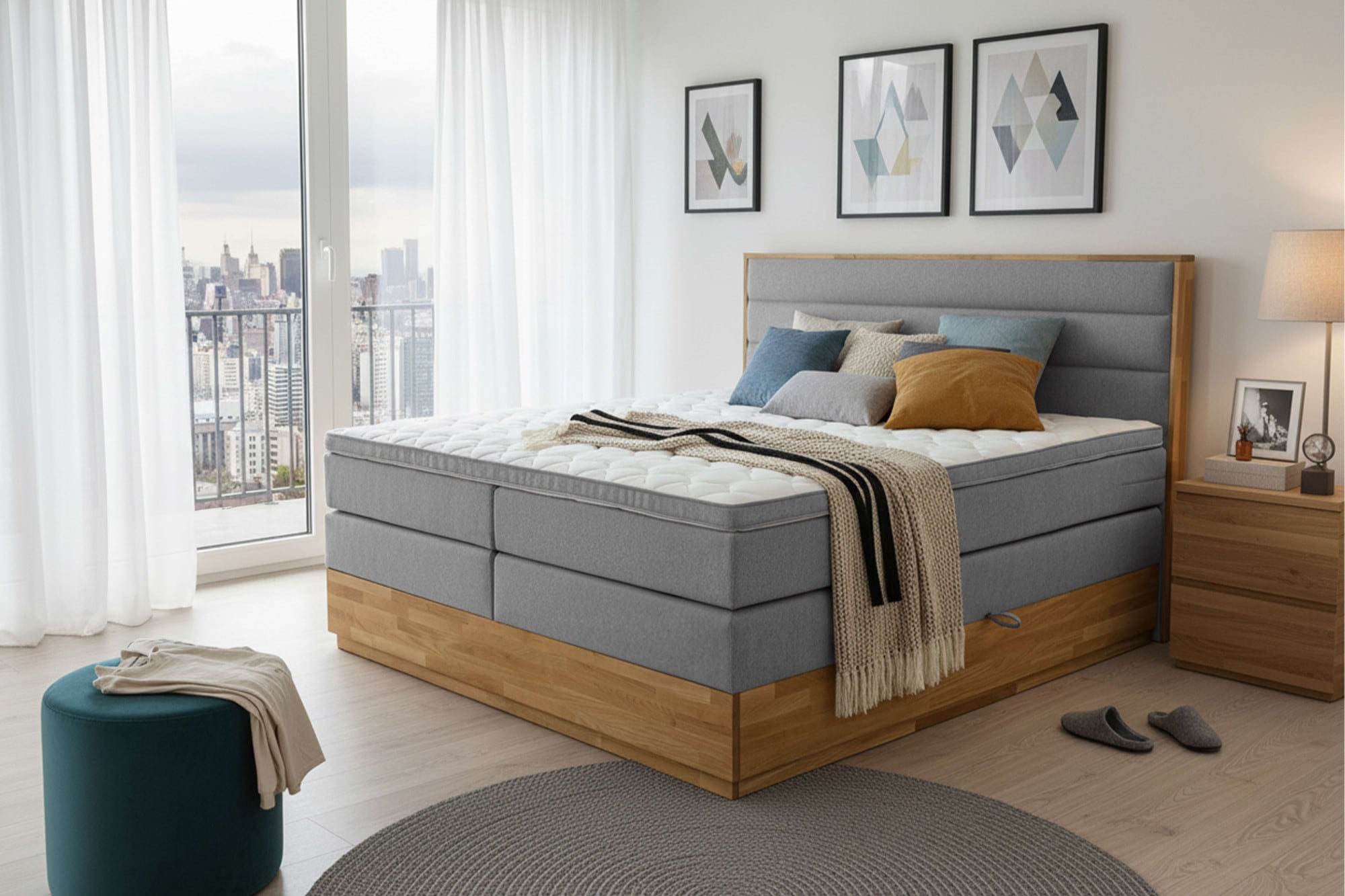 Home affaire Boxspringbett "Evelina, Doppelbett, Polsterbett, Komfortbett, 160 & 180 cm" inkl. 6 cm Topper, zwei Bettkästen, Taschen-Federkernmatratze in H3