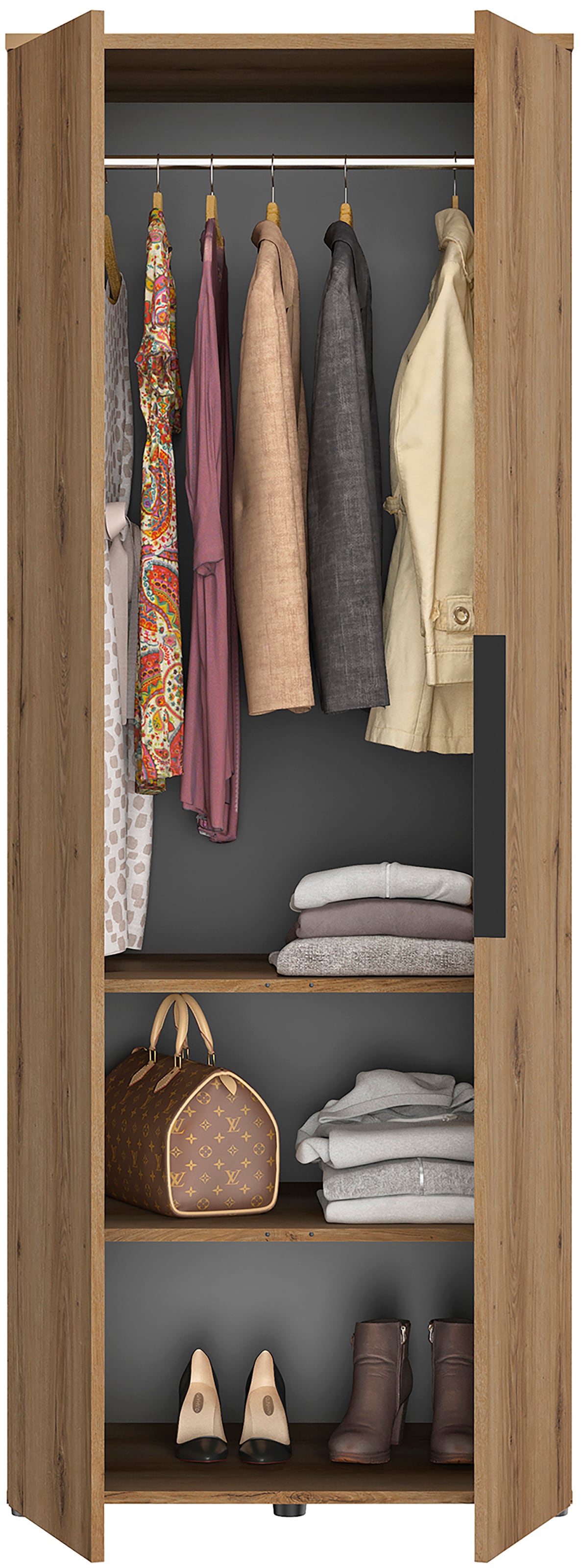 Gami Drehtürenschrank »Schrank 2 Türen«, 1/2 Kleiderschrank, 1/2 Wäscheschrank, großzügiges Volumen