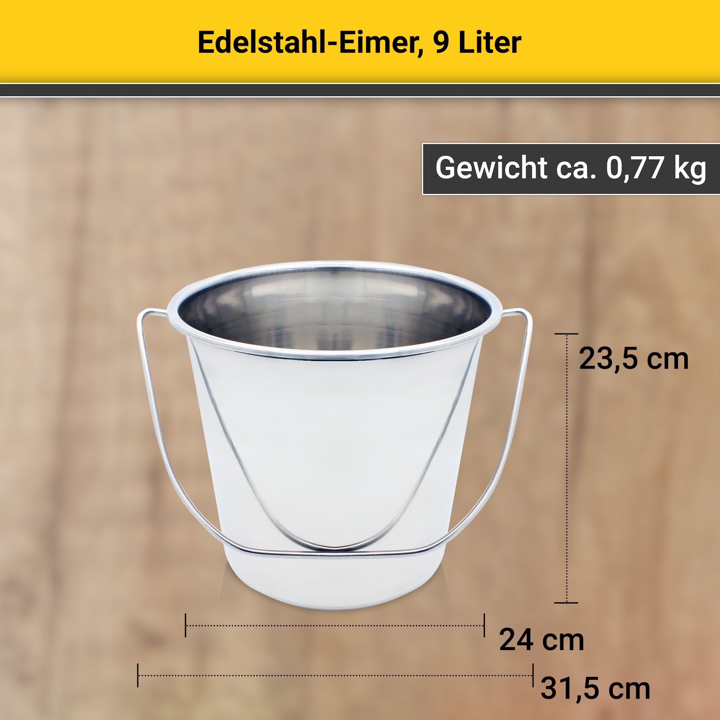 Krüger Mülleimer »Edelstahl Eimer rostfrei, 9 Liter« Stabiler Edelstahlgriff