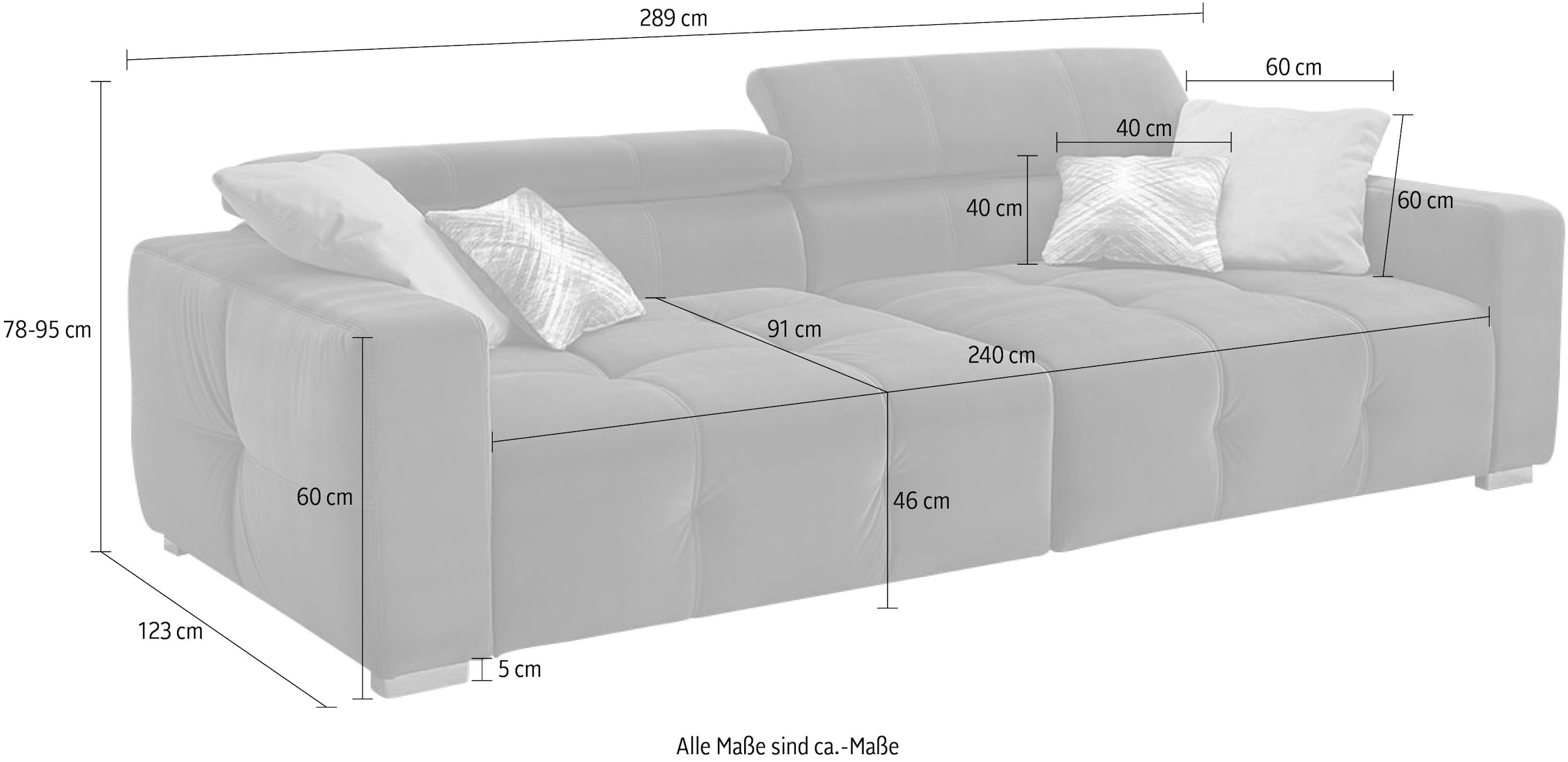 Jockenhöfer Gruppe Big-Sofa Trento, mit verstellbaren Kopfstützen und 4 Kissen