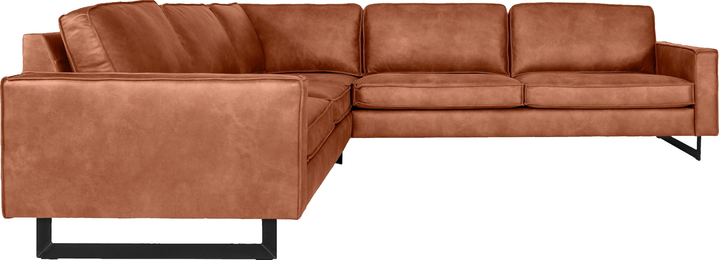 Places of Style Ecksofa »Pinto, XXL, 250/290 cm, langer Schenkel, Ottomane«, Cord, Chenille, Lederoptik, mit Keder, Metallfüße, Wellenunterfederung