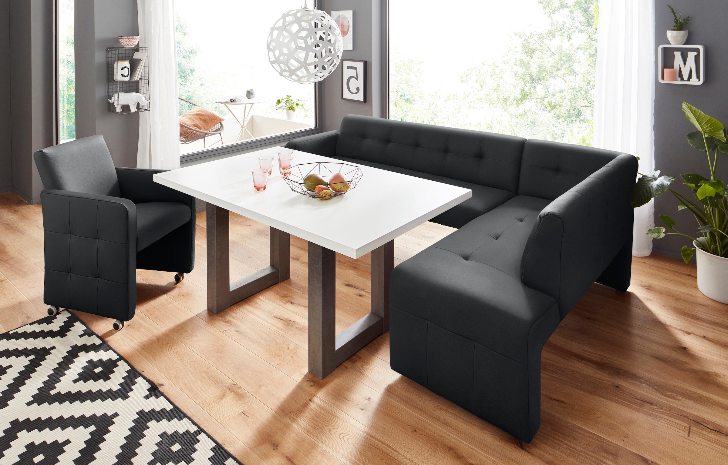 exxpo - sofa fashion Eckbank »Barista mit toller Detailverarbeitung, hohe Bodenfreiheit«, Komfortsitzhöhe 49cm, Frei im Raum stellbar