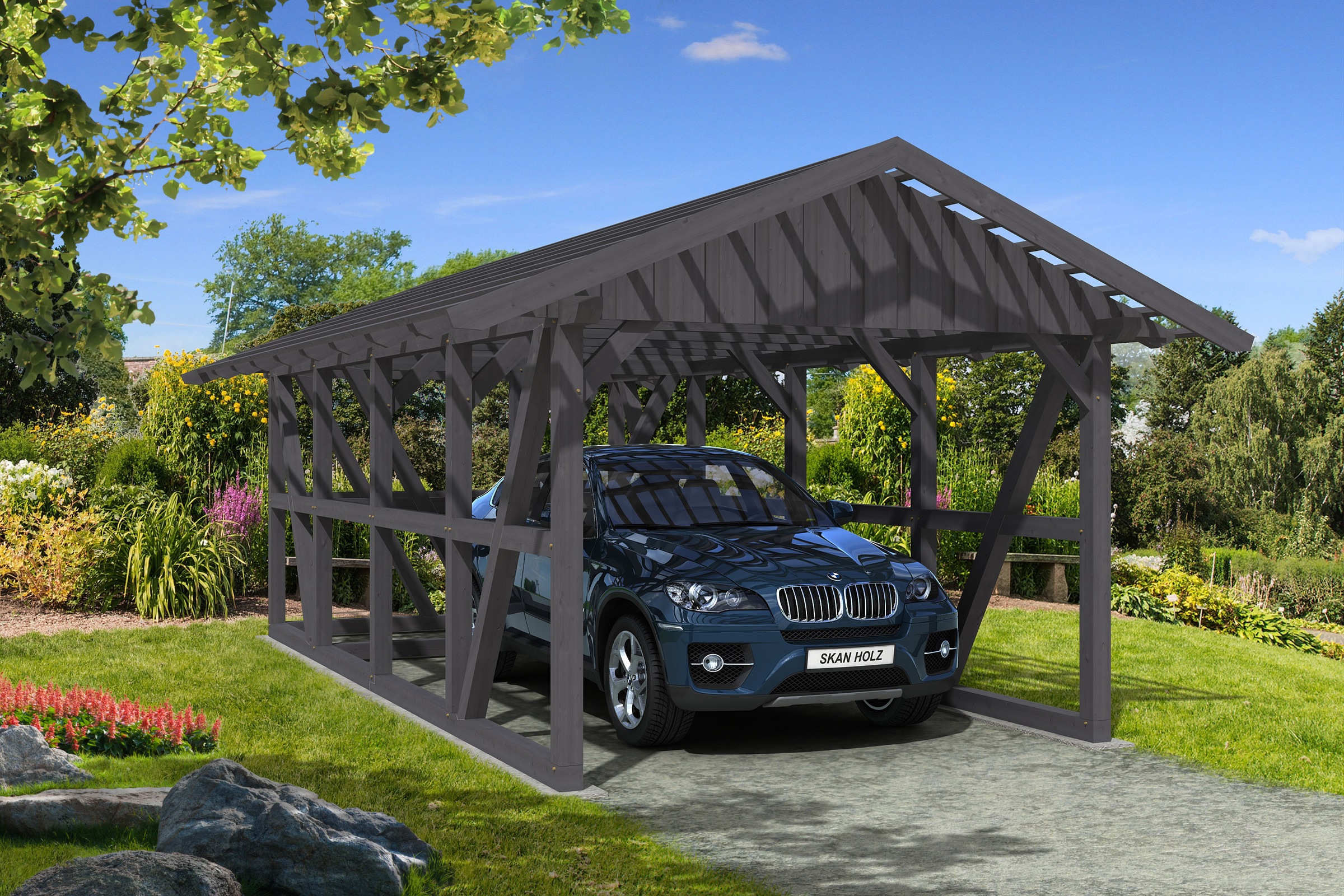 Skanholz Einzelcarport »Schwarzwald«, 300 cm, Schiefergrau, mit Dachlattung