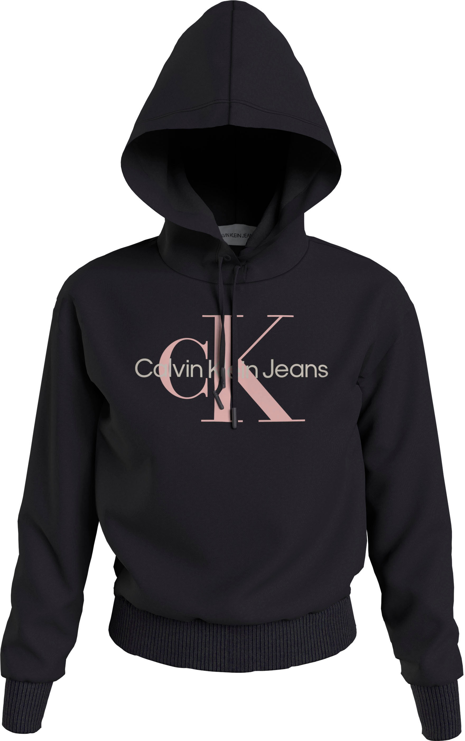 Calvin Klein Jeans Plus ICONIC mit für BAUR HOODIE«, bestellen »PLUS | MONOLOGO Rippbündchen weichen Kapuzensweatshirt