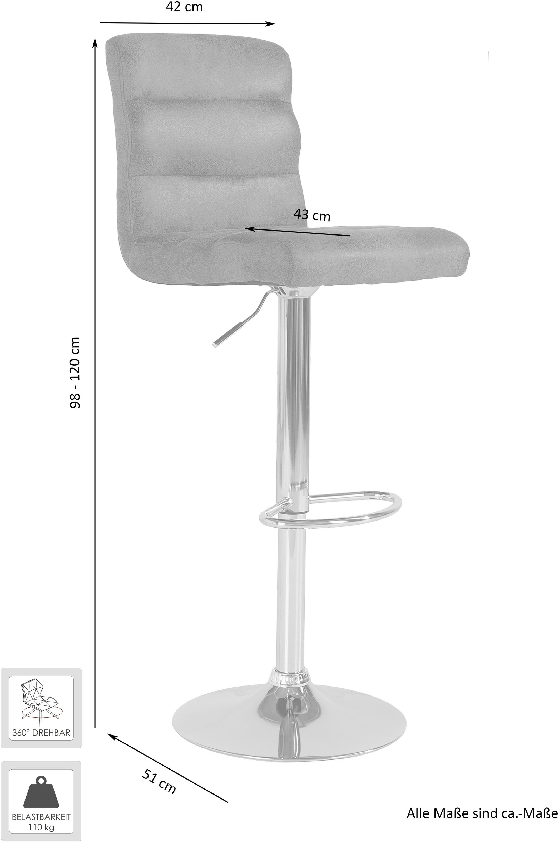 byLIVING Barhocker »PHIL« Bis 110 kg, Drehbar, Gestell Teller, Höhenverstellbar, 360° drehbar