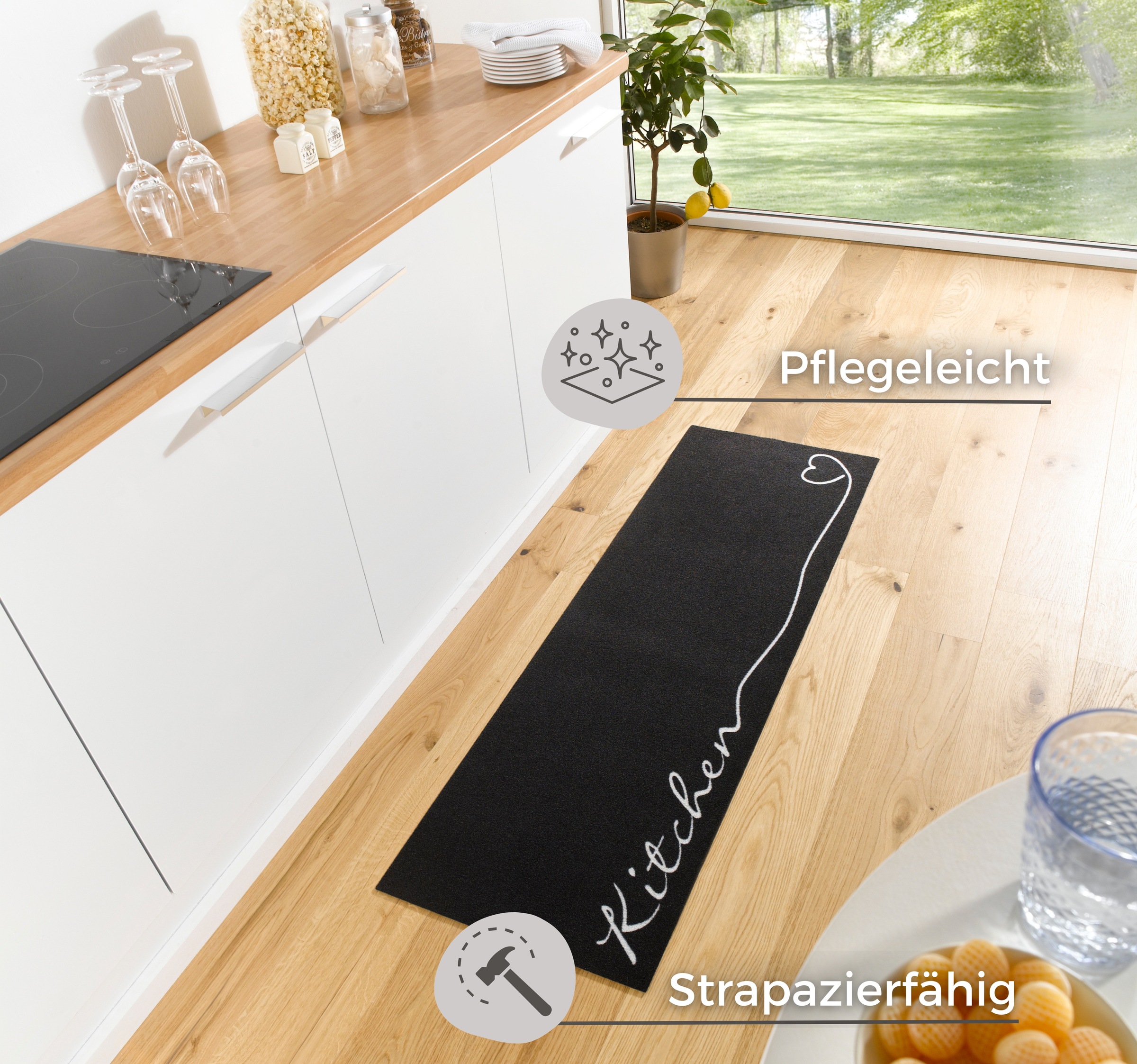 Küchenläufer HANSE HOME "Kitchen Herz" Gr. 11, schwarz, B:50cm H:5mm L:150cm, Kunstfaser, Teppiche, Läufer, Rutschfest, Küchenteppich, Küche, Teppich, Pflegeleicht 3