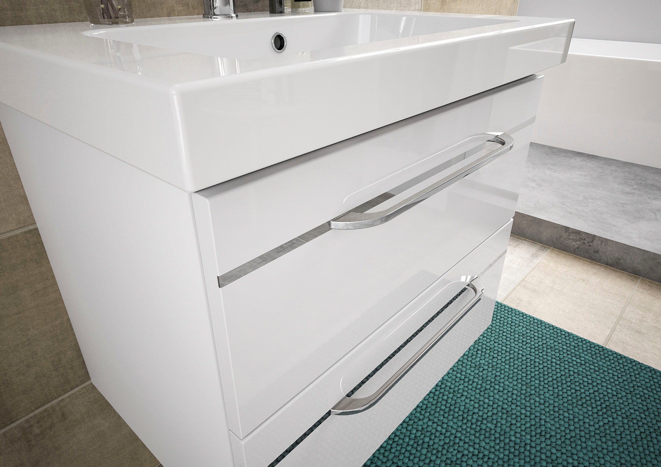 Saphir Waschtisch »Serie Balto Mineralmarmor-Waschtisch mit Unterschrank, 64,4 cm breit«, Waschplatz mit 2 Schubladen, Badschrank in verschiedenen Ausführungen