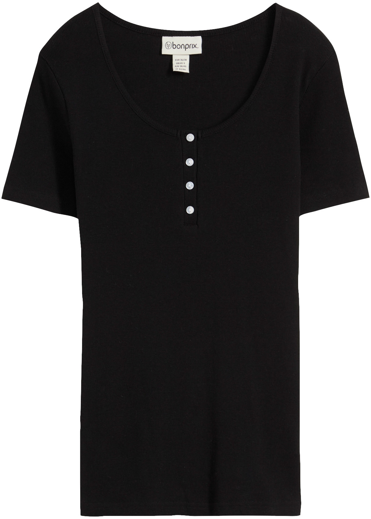 bonprix Henleyshirt aus Baumwolle mit Elasthan, schmale Passform, Kurzarm-Design