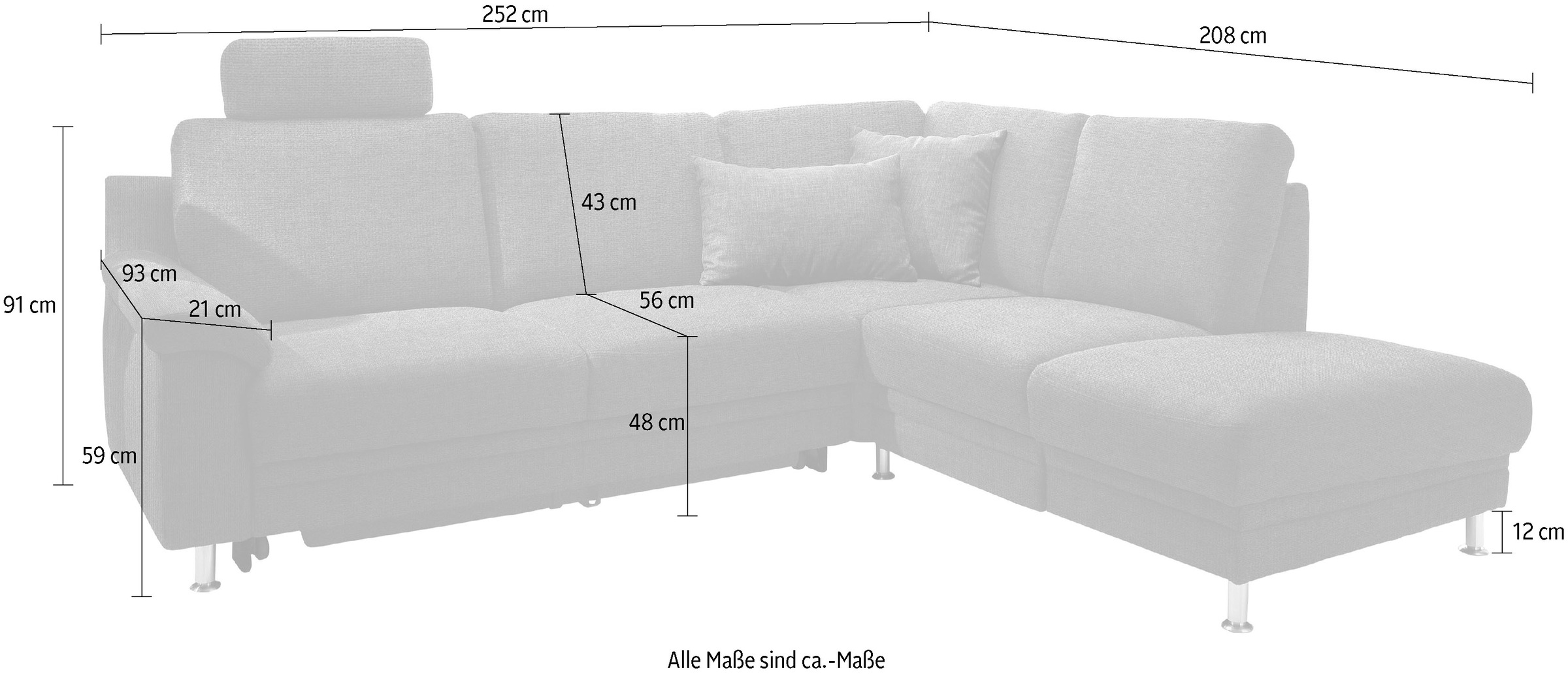 3C Carina Ecksofa »Korfu L-Form«, incl.- 1 Kopfstütze, wahlweise mit Schlafunktion und Stauraum