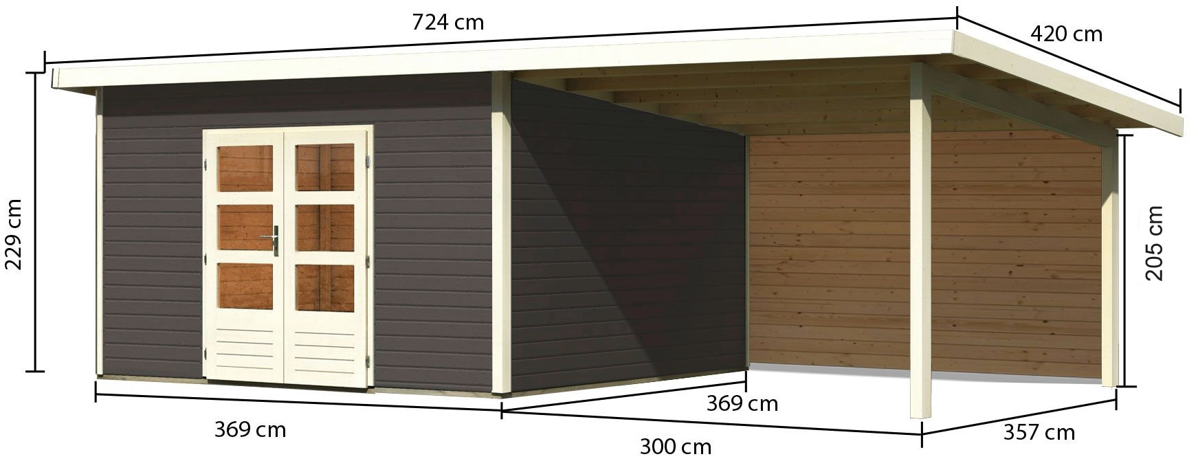 KONIFERA Gartenhaus »Perlsee 5« mit Anbaudach