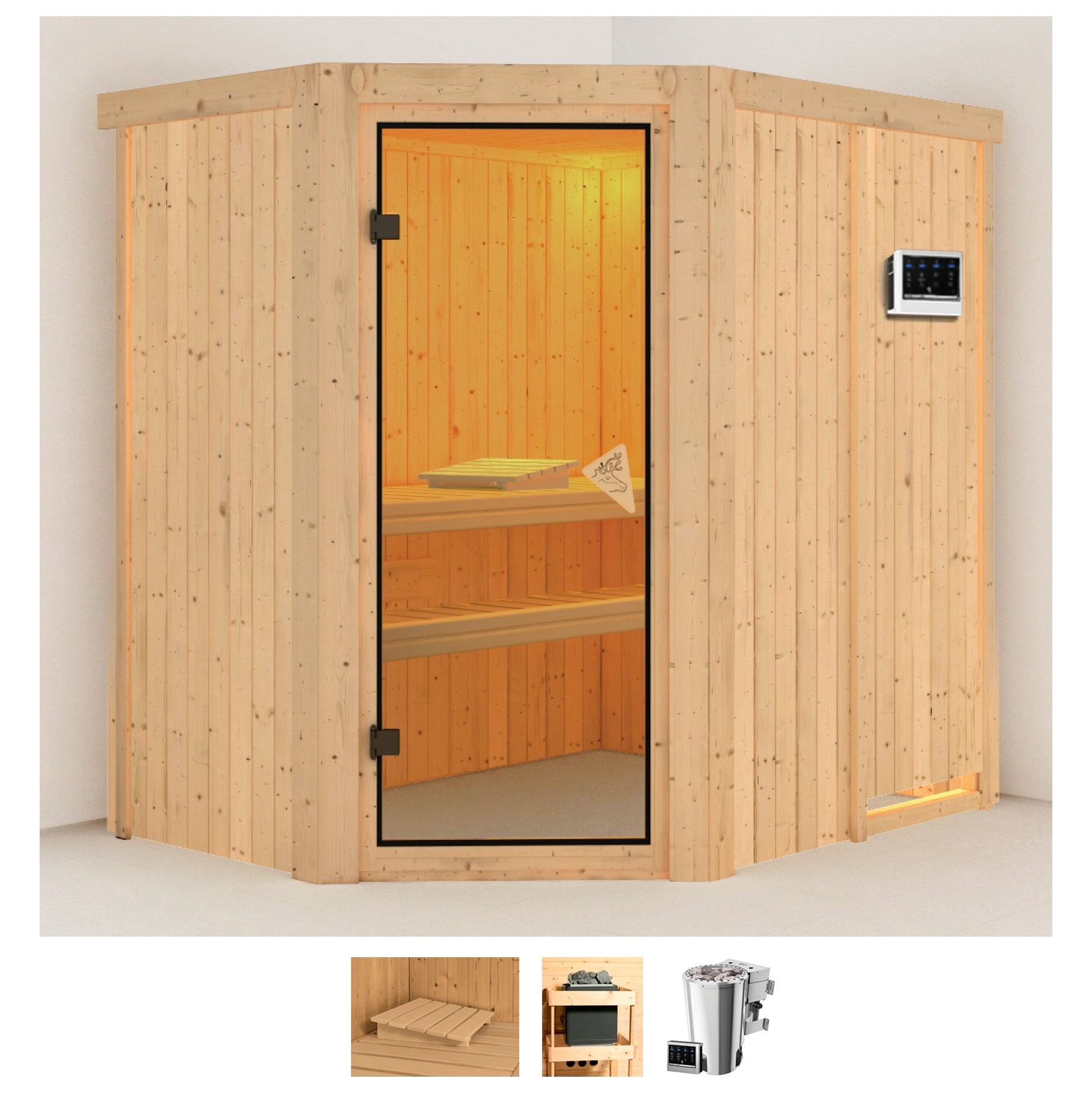 Karibu Sauna "Swantje" Set, Ofen 3,6 kW Bio-Ofen externe Strg. easy