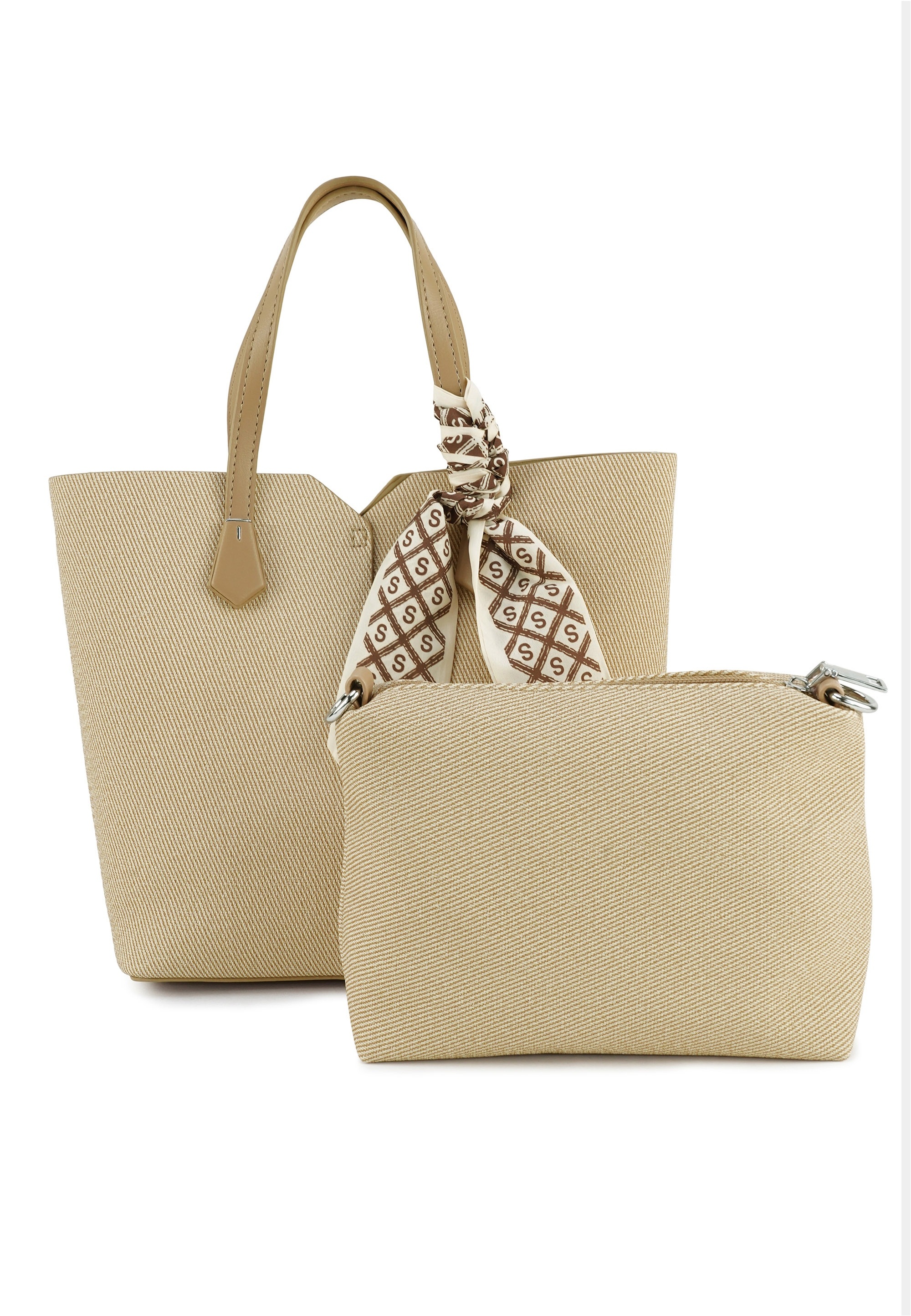 Schultertasche HARPA "CARRIE", Damen, Gr. B/H/T: 31cm x 24cm x 31cm, beige, Polyurethan (PU), bedruckt, gestreift, mehrfarbig, Taschen Schultertasche, inklusive herausnehmbarer Umhängetasche