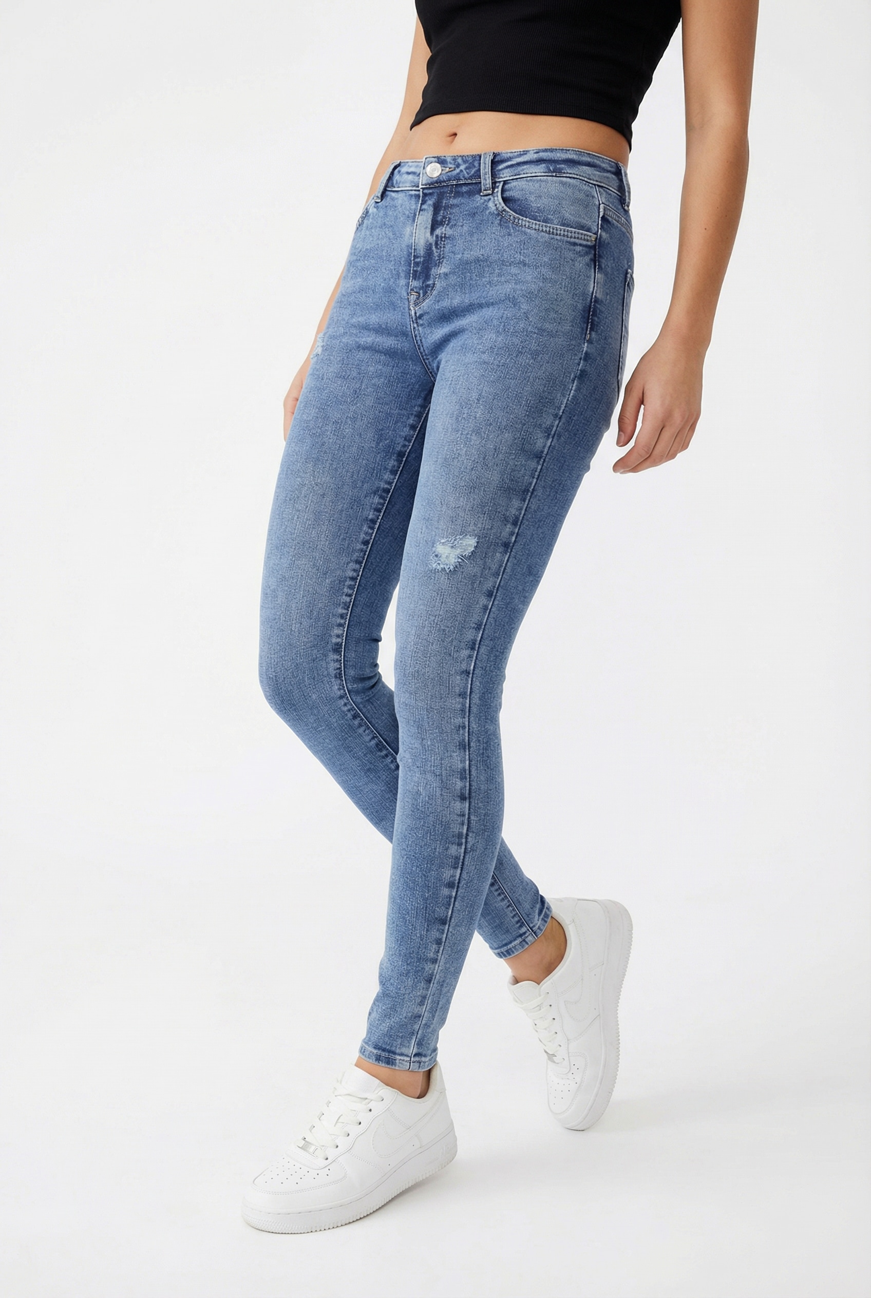 ONLY Skinny-fit-Jeans "ONLPOWER MID WASIST PUSH UP AZ" mit Destroyed-Detail günstig online kaufen