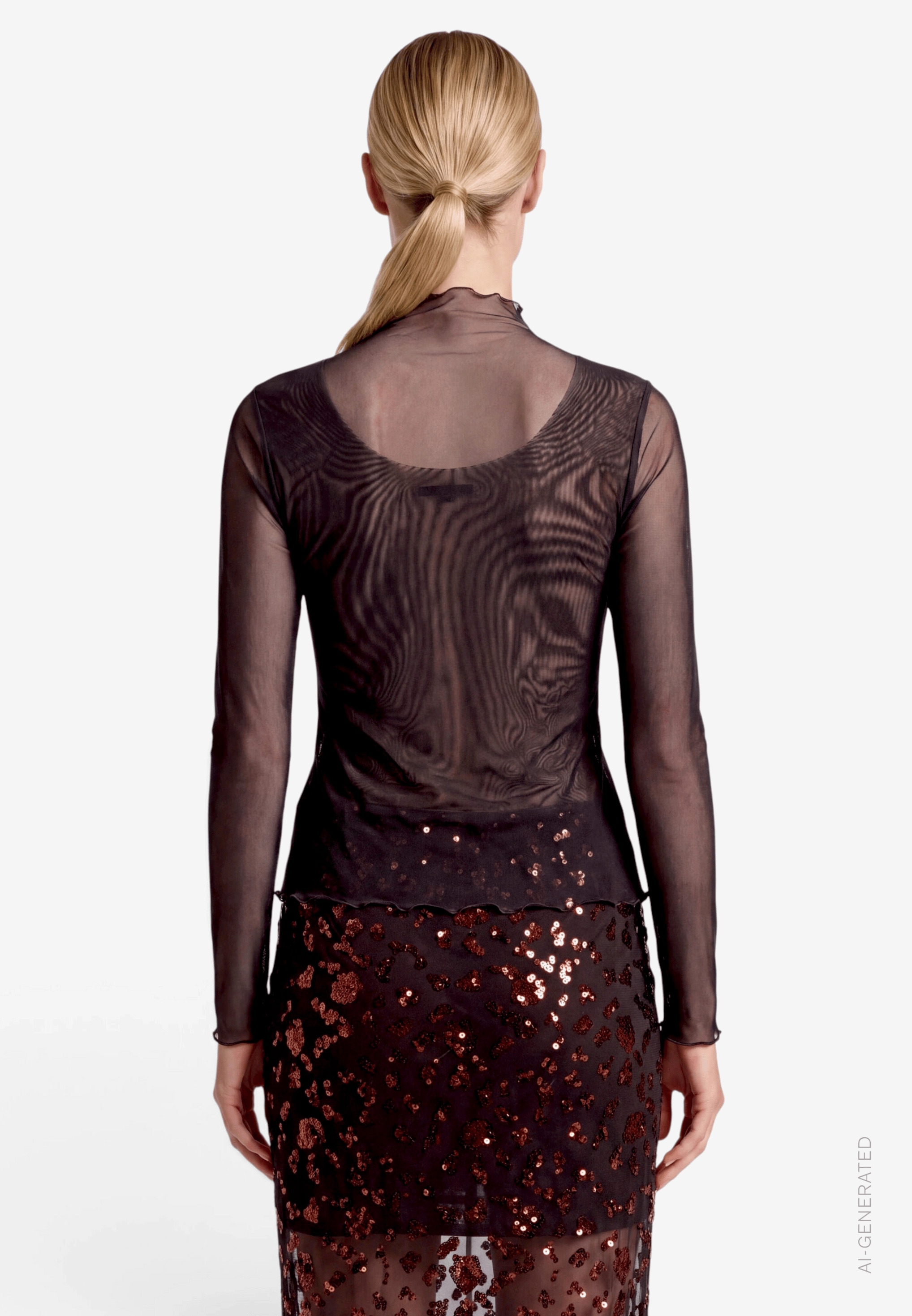 Zero Stehkragenshirt in Mesh-Optik, mit Pailletten