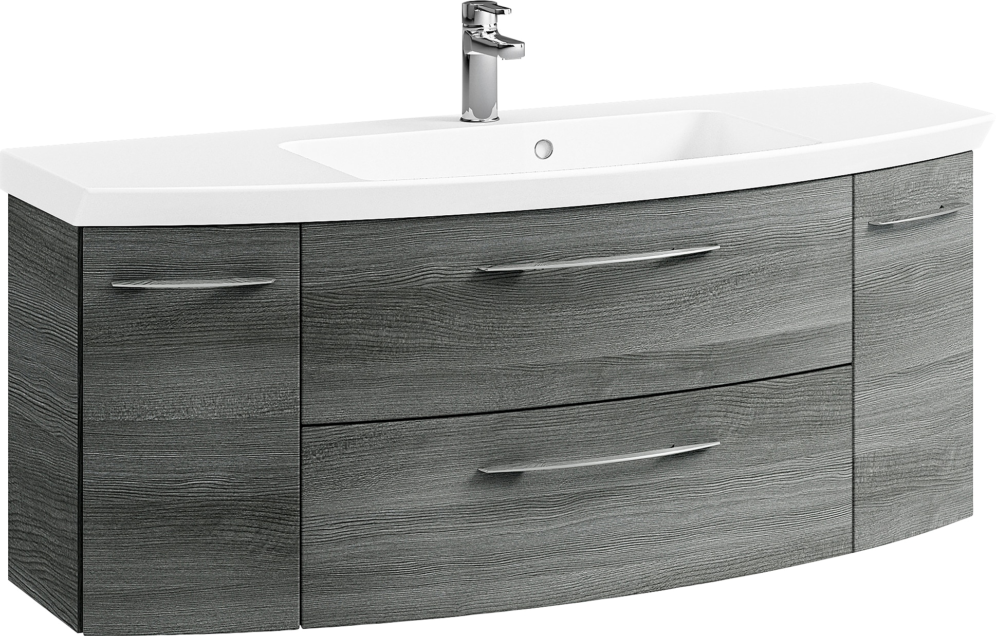 Saphir Badmöbel-Set »Cassca Sprint 3-teilig Mineralmarmor-Waschtisch mit LED-Spiegelschrank«, (4 St.), Unterschrank, inkl. Türdämpfer, 6 Türen, 3 Schubladen