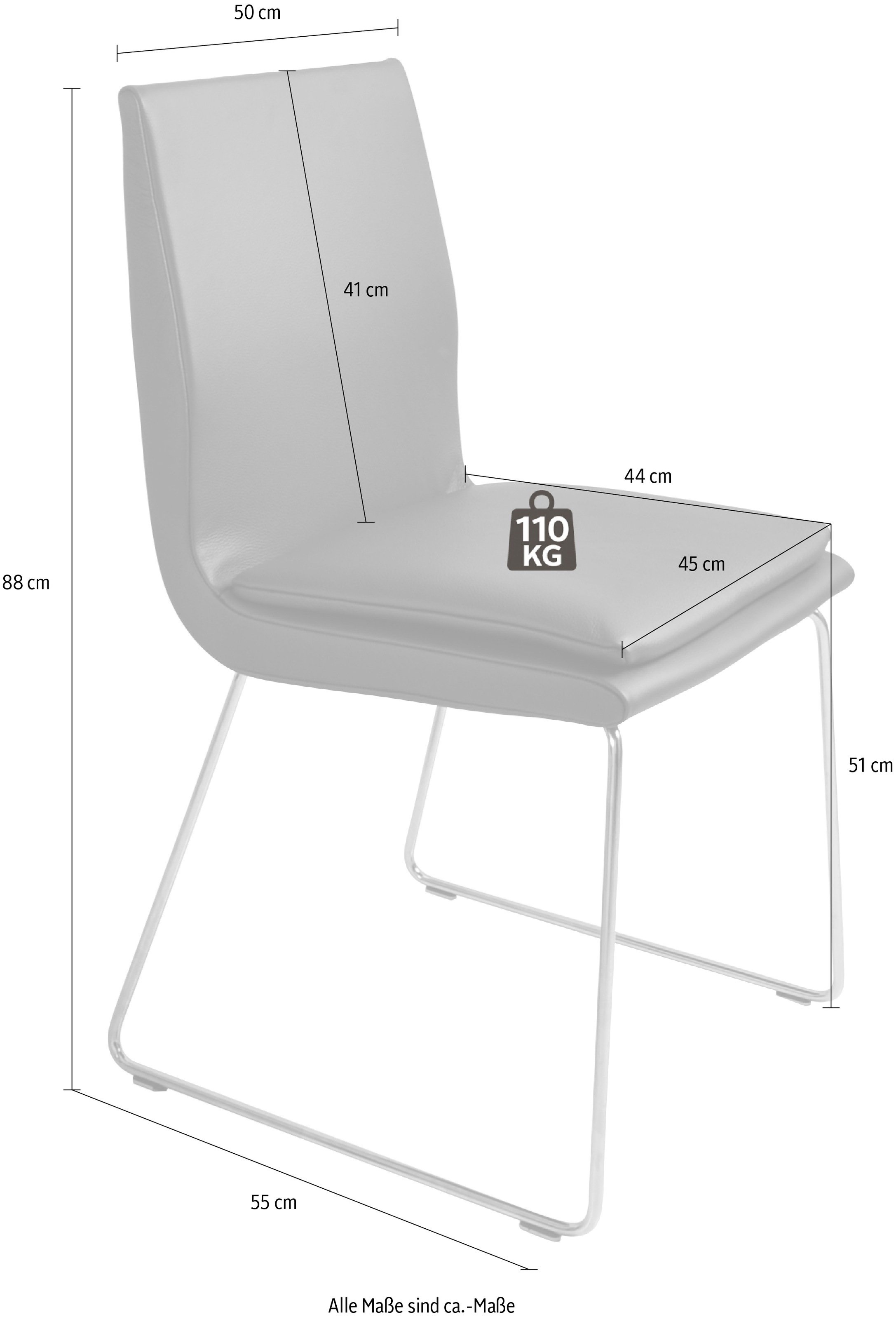 K+W Komfort & Wohnen Esszimmerstuhl »Creso«, Leder Longlife BRONCO, mit Sitzkissen und Rundrohrkufe in Edelstahloptik gebürstet