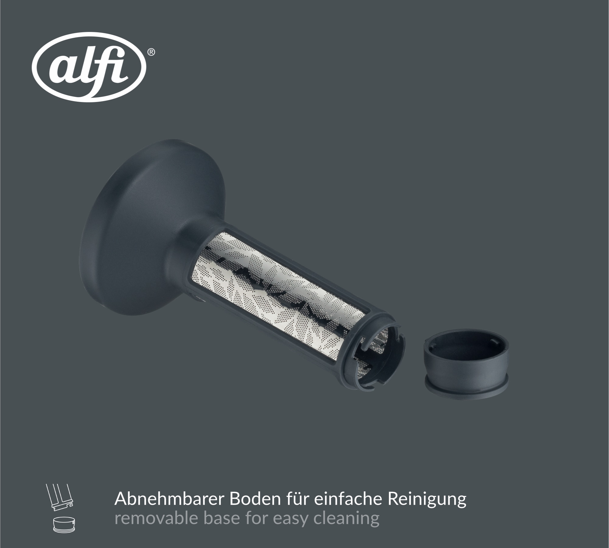 Alfi Teesieb »AROMA TEA Teefilter graphite« mit abnehmbarem Boden und Abtropfschale