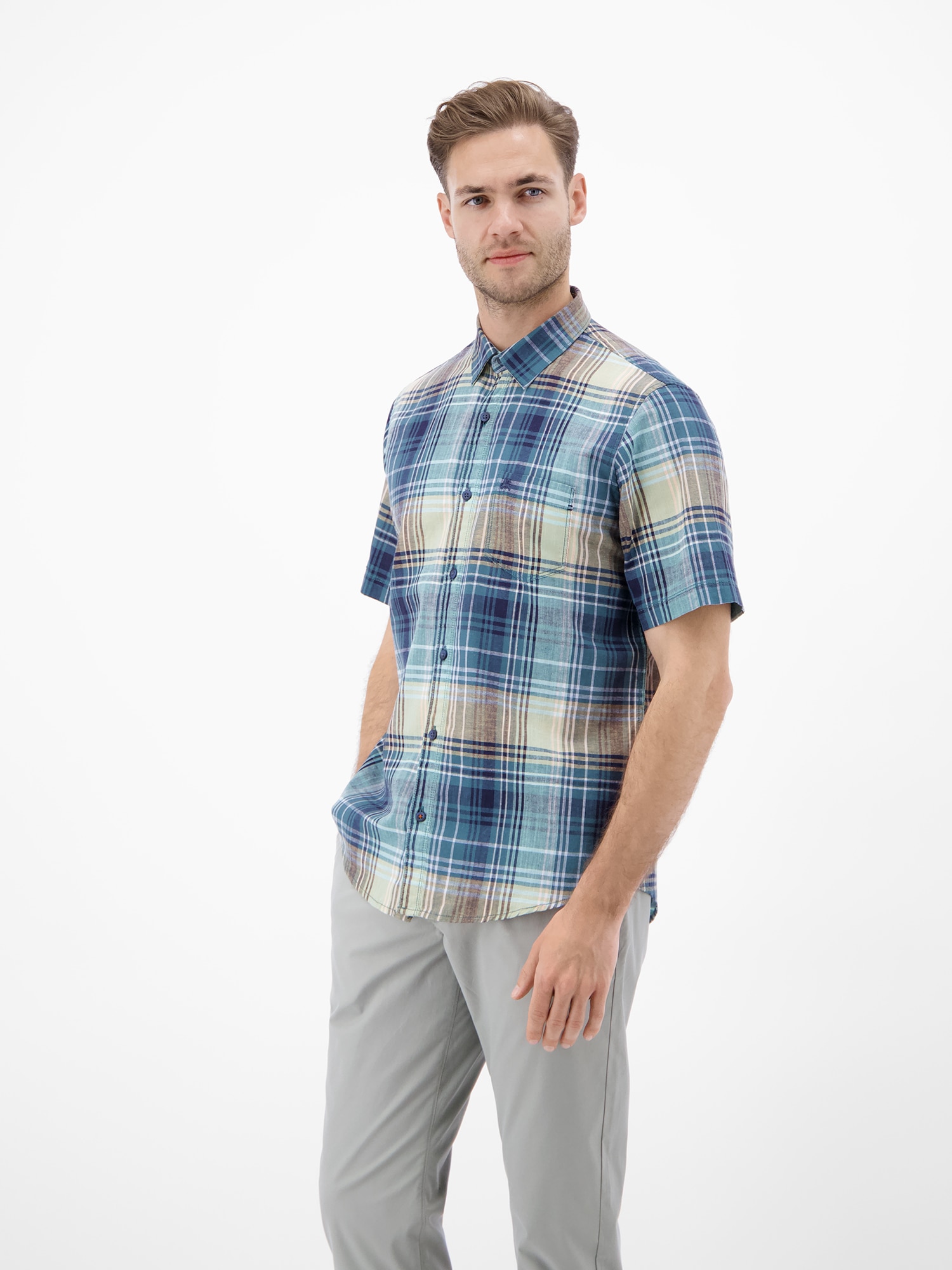 LERROS Kurzarmhemd »Kariertes Kurzarmhemd aus Baumwolle und Leinen«