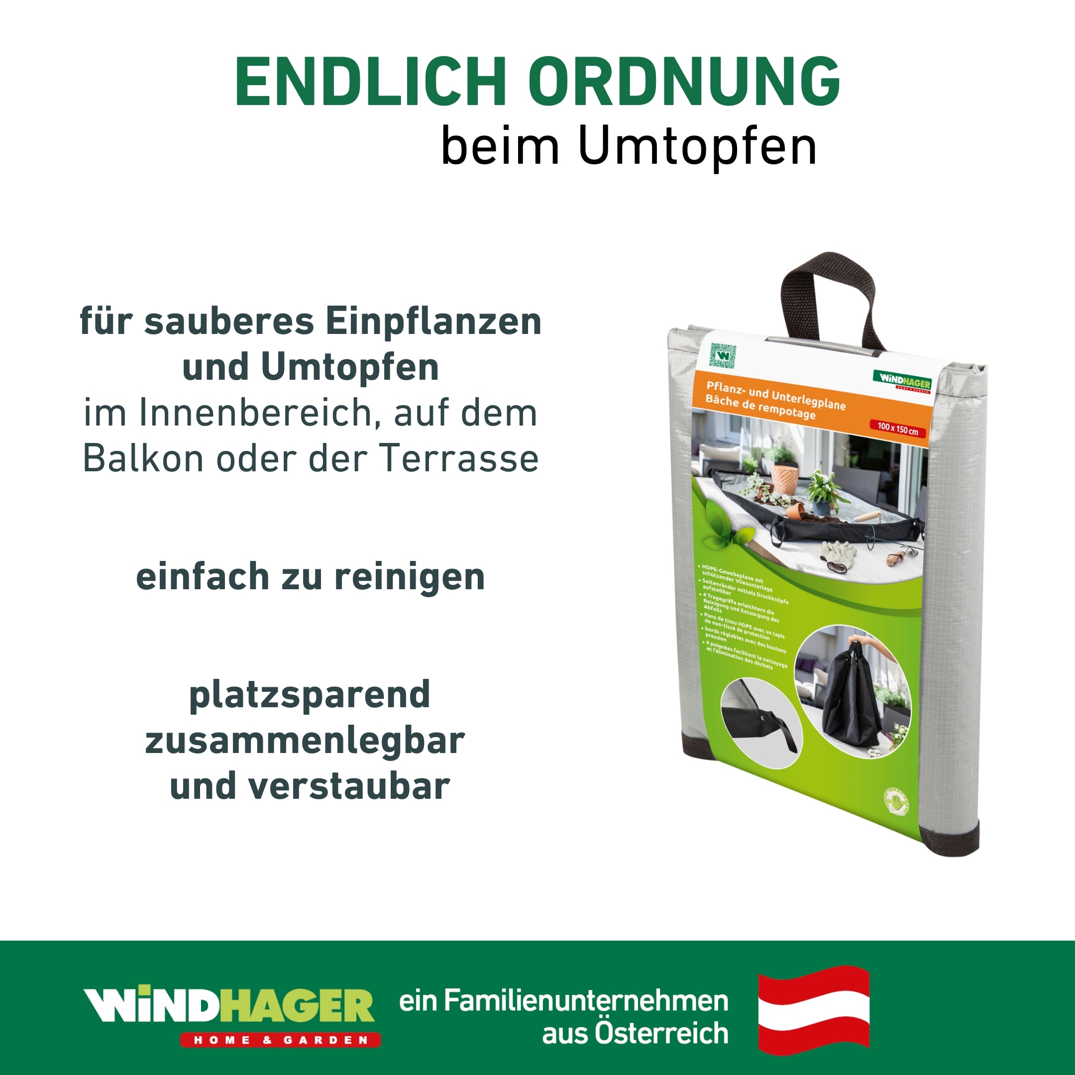 Windhager Schutzplane »für umtopfen der Pflanzen, Umtopfmatte aus Vlies« wasserabweisend, ab klappbare Ränder, 150x100 cm, grau