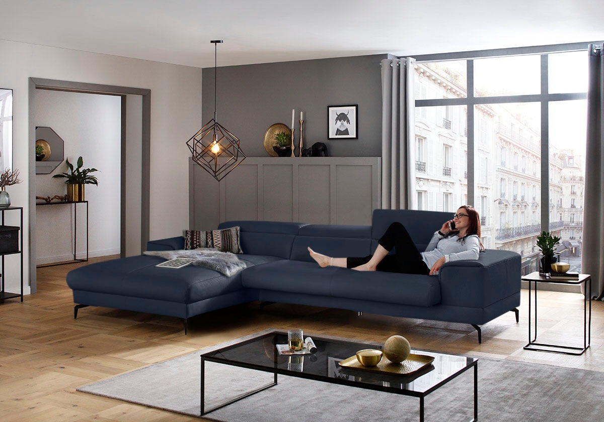 W.SCHILLIG Ecksofa »piedroo, Designsofa mit tollem Sitzkomfort, bequem, L-Form«, Kopfteilverstellung, wahlweise mit Sitztiefenverstellung, Breite 343cm