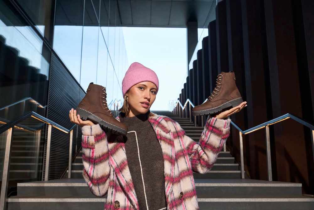 Rieker Schnürstiefelette, Schnürboots, Plateauboots, Profilsohle, mit Innenreißverschluss