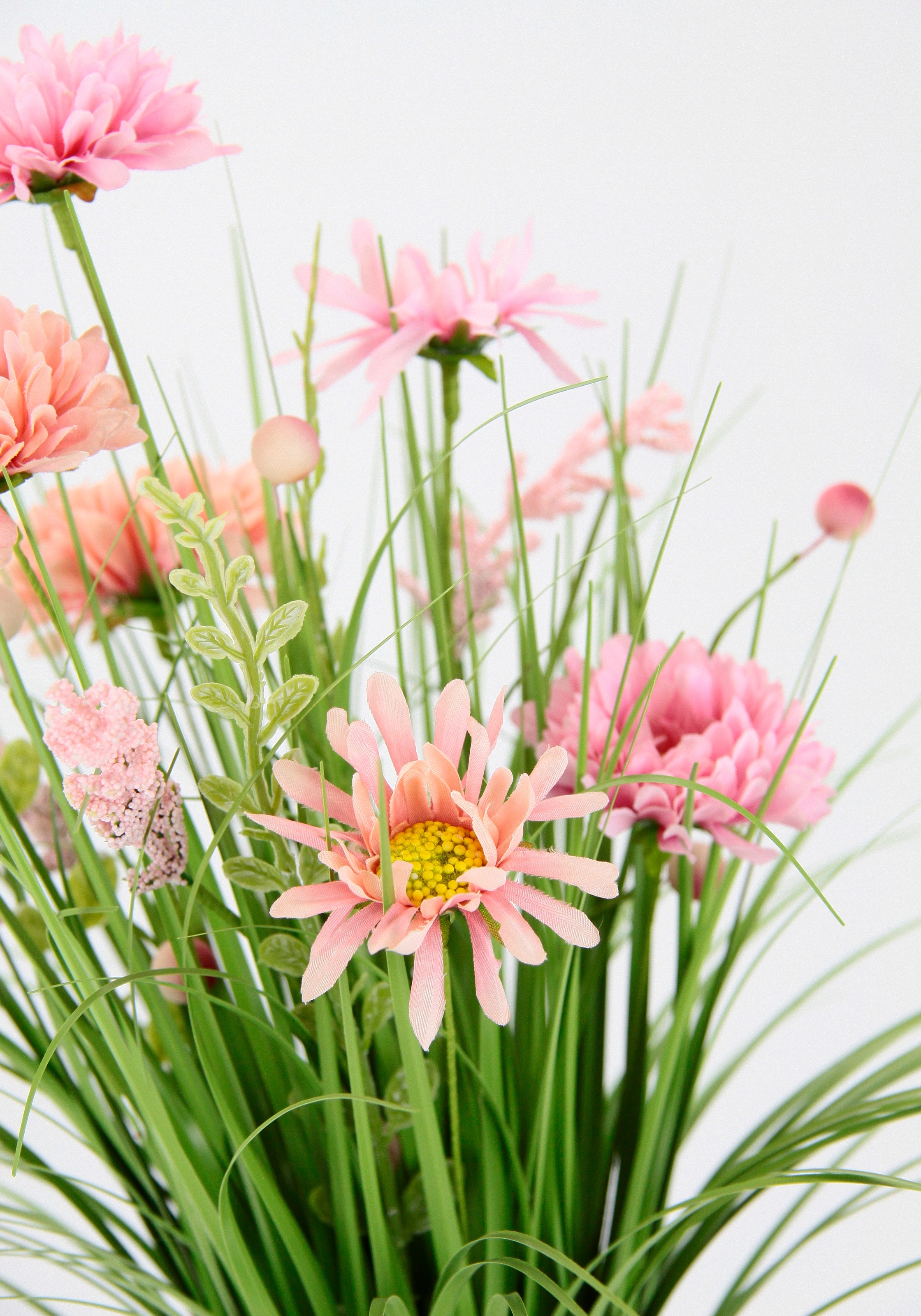 I.GE.A. Kunstgras "Grasbund mit Dahlien", Mit Blüten Margeriten Deko Grasbu günstig online kaufen