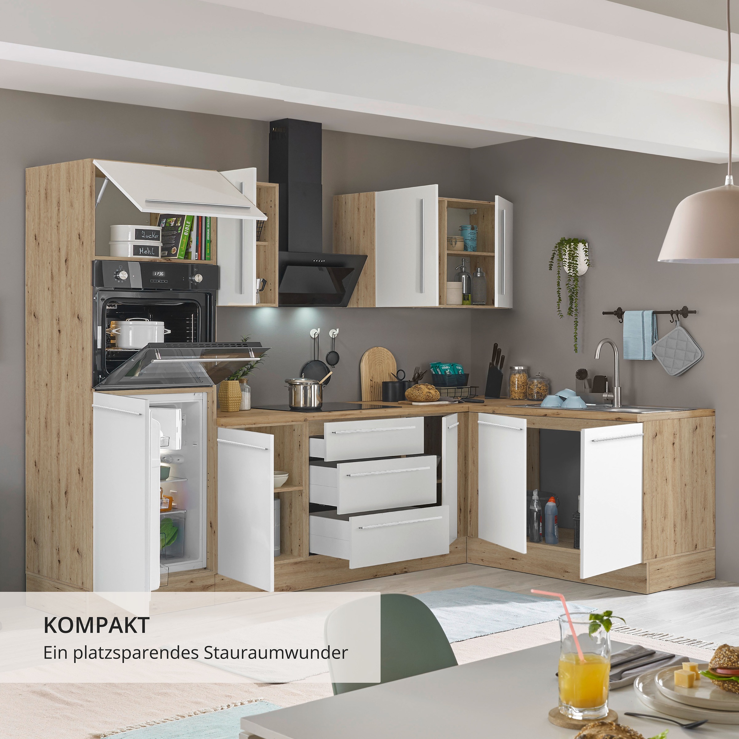 KOCHSTATION Winkelküche »Florida, Stellbreite 270x165 cm« wahlweise mit E-Geräten, mit Softclose für Türen und Schubkästen
